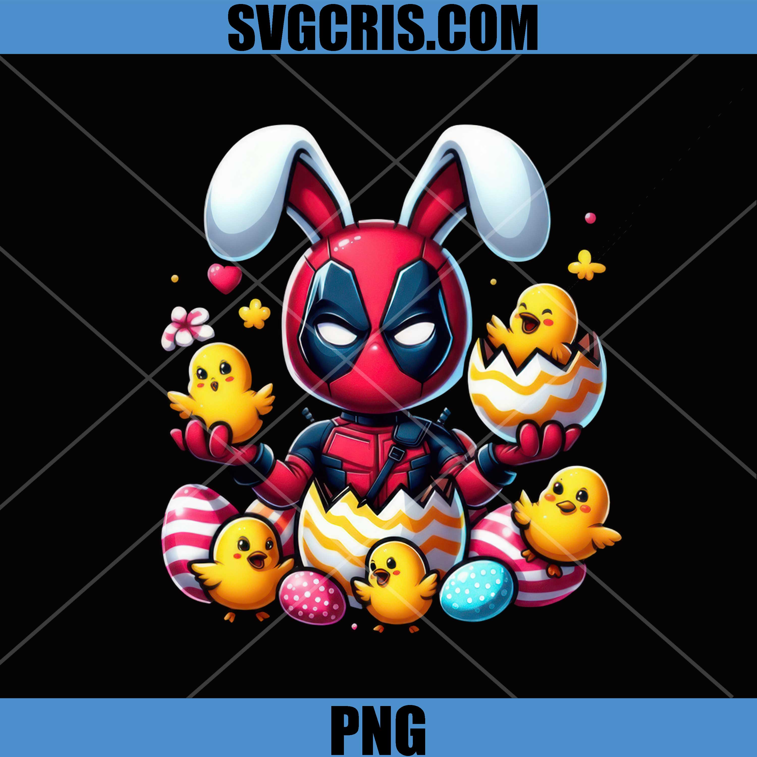 Deadpool Bunny Easter PNG, Superhero Chick Eggs Cute PNG