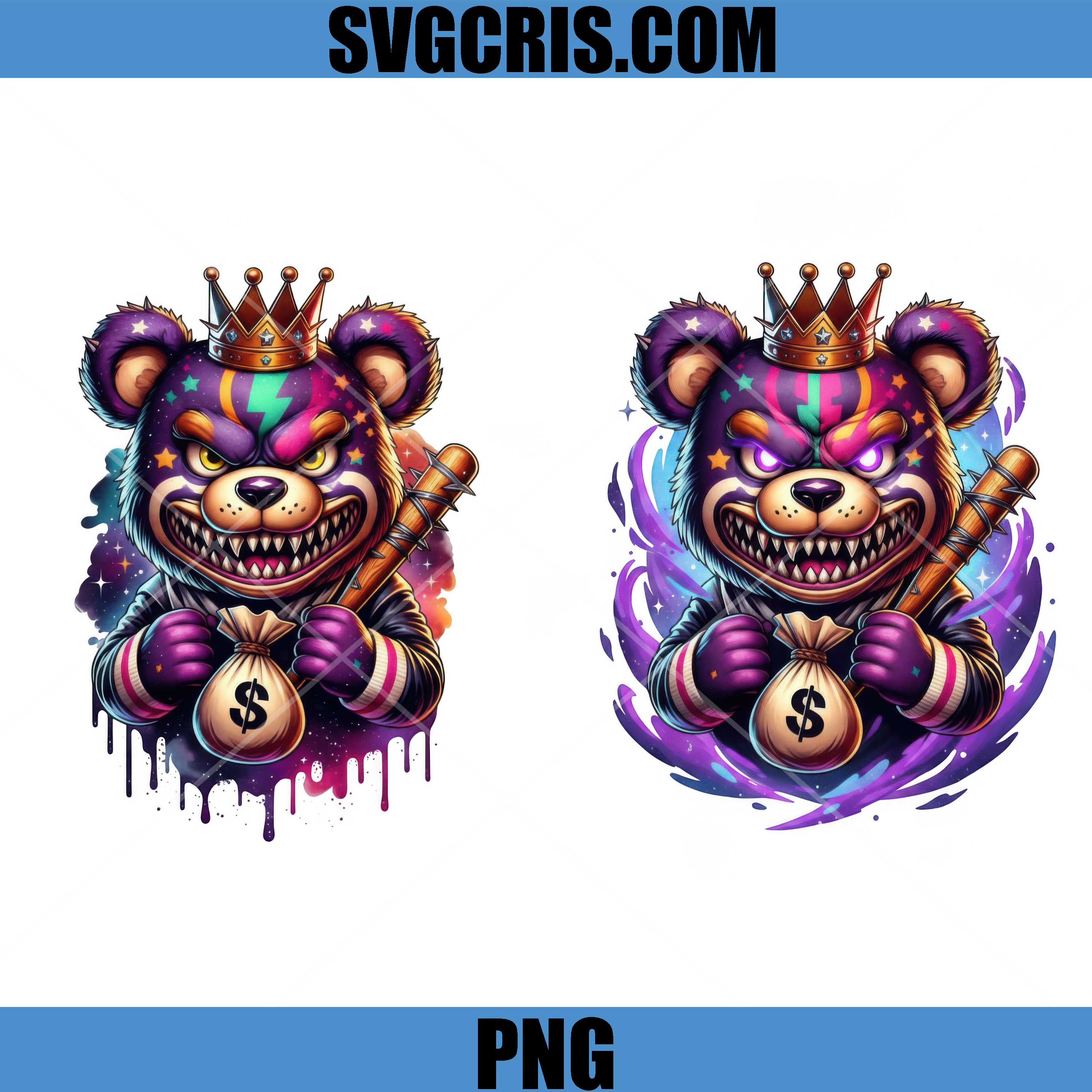 King Bear Money Bag Gangster Bundle PNG, Angry King Bear PNG