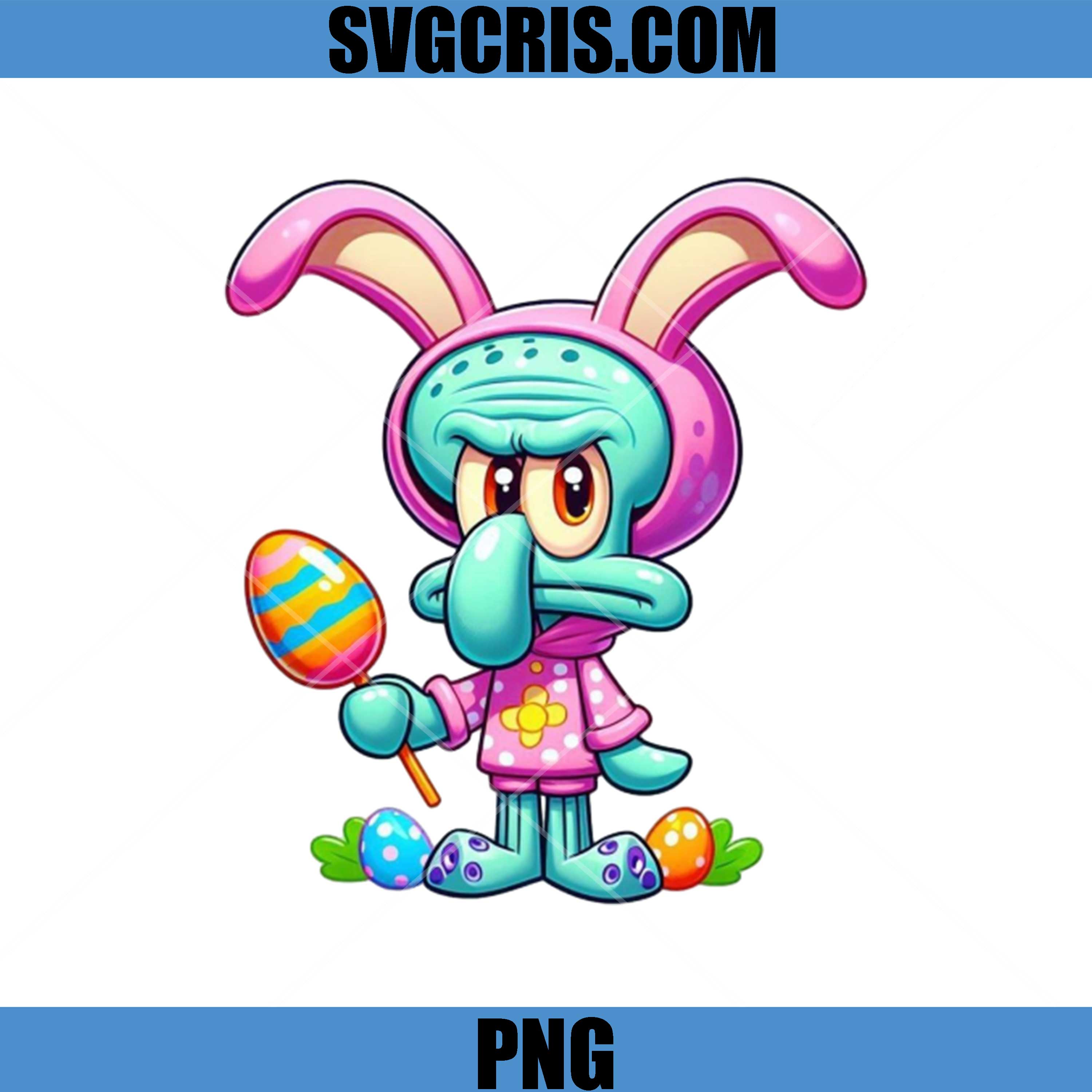 Easter Squid Bunny Cartoon PNG, Funny Squid Character Easter Egg PNG