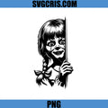 Annabelle Horror Doll Peeking Door PNG, Creepy Haunted Doll Face PNG