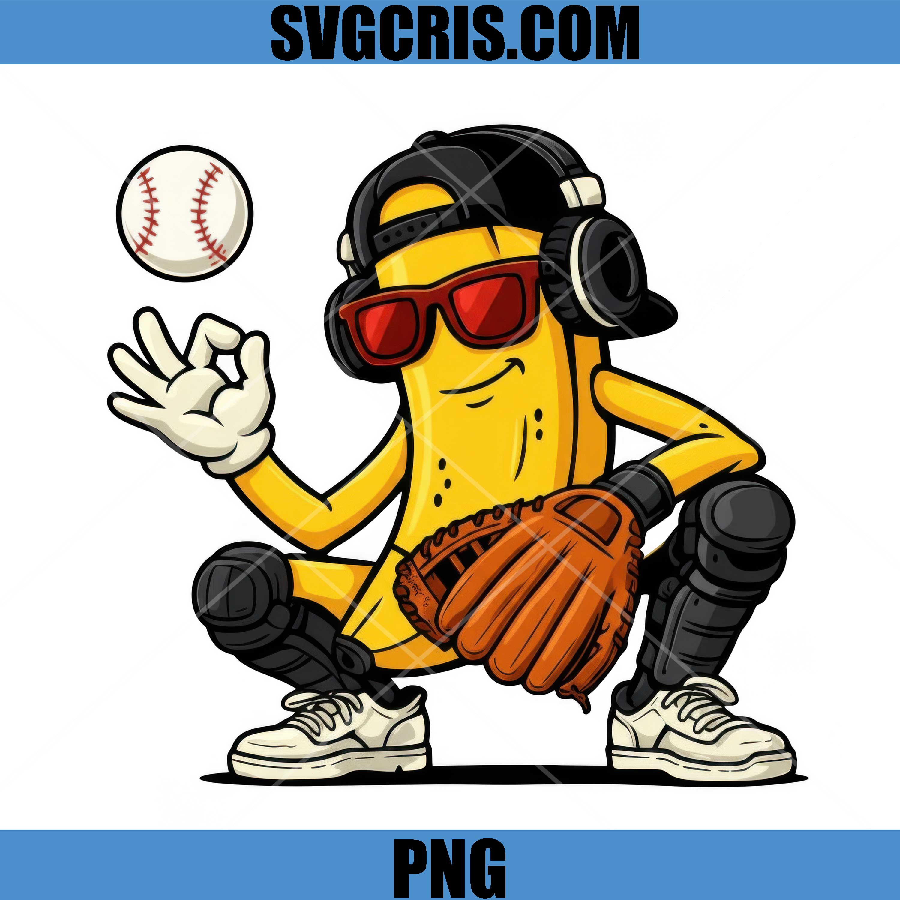 Banana Baseball Catcher PNG, Funny Sports Character PNG