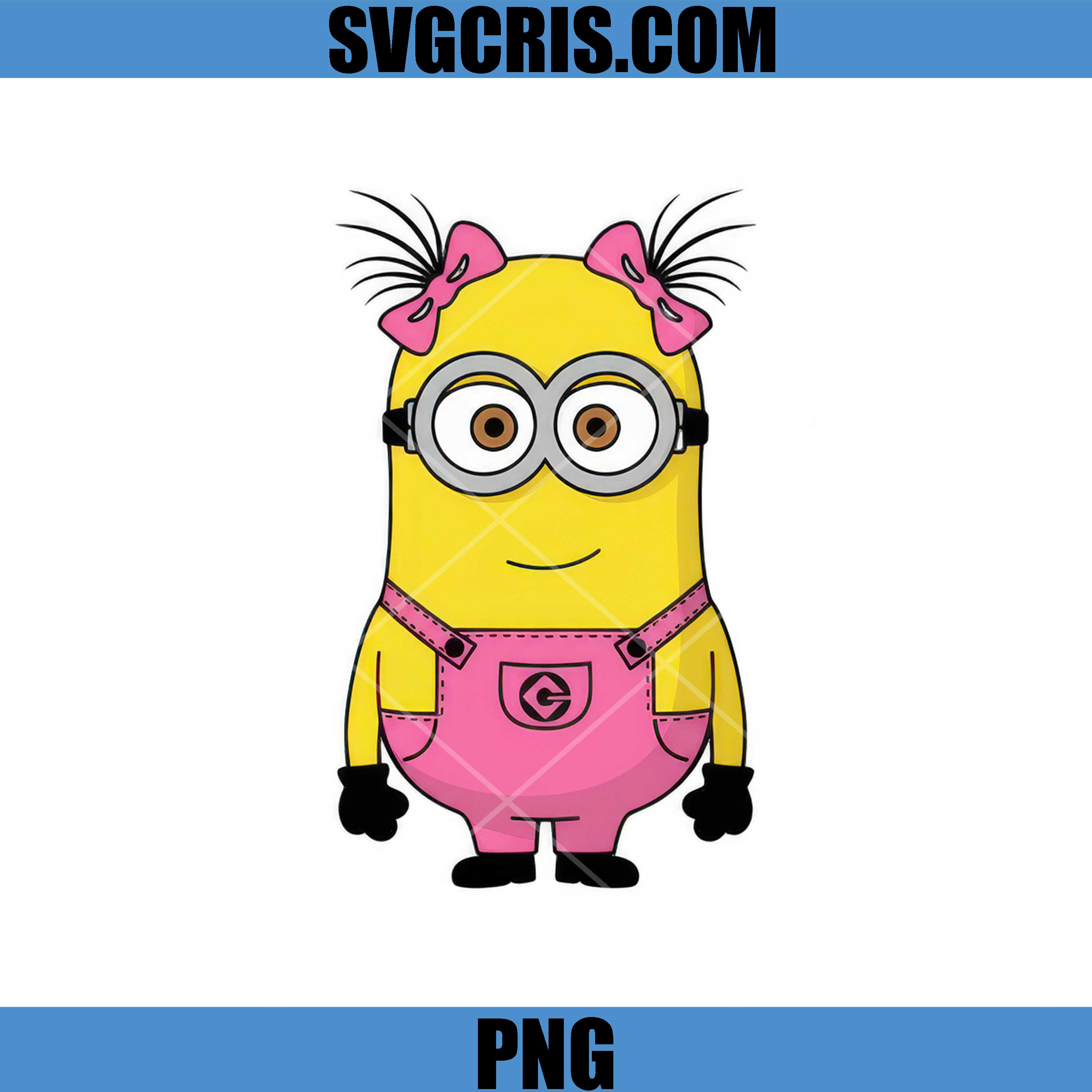 Cute Minion Pink Overalls Bow PNG, Cartoon Cute Minion PNG