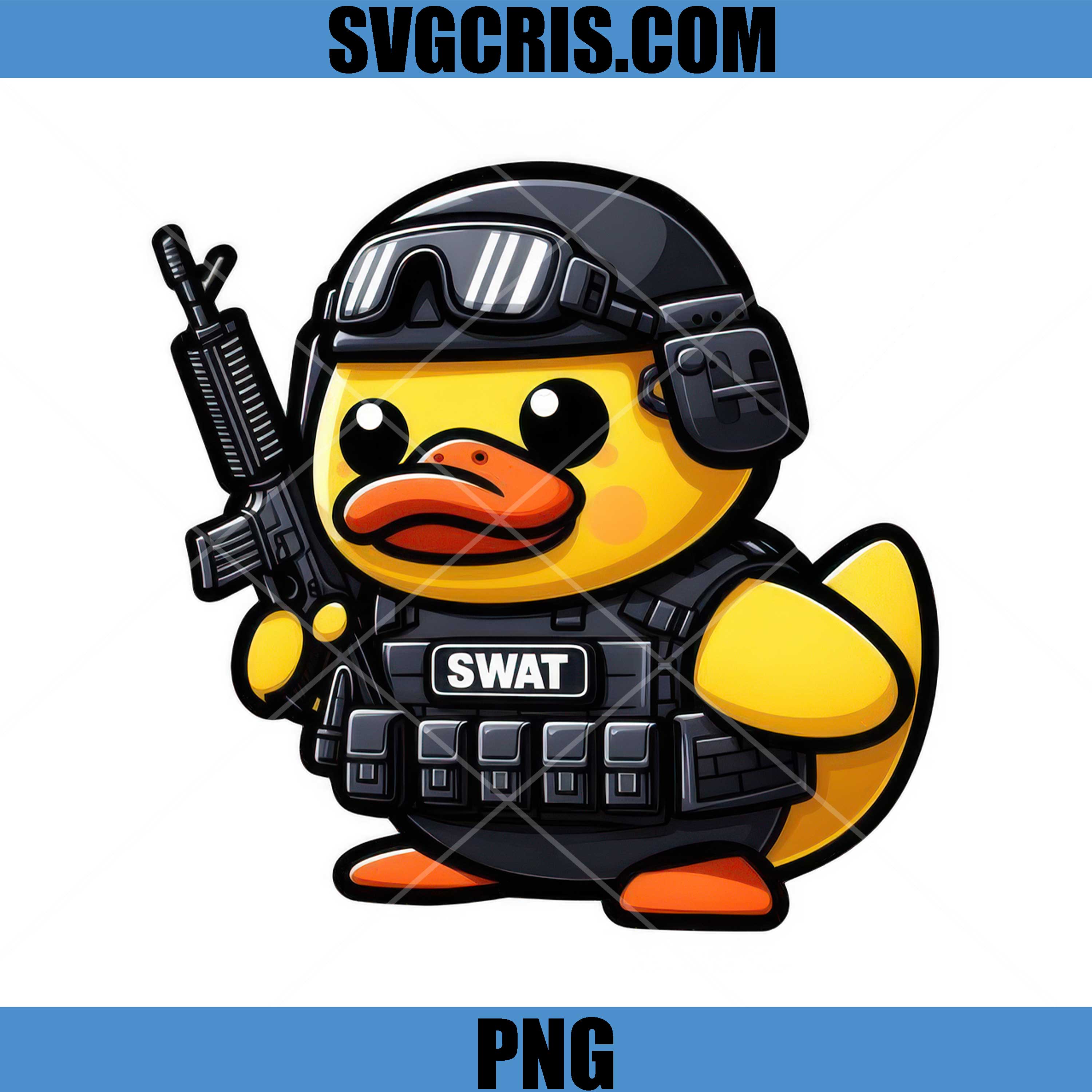 Cute Duck SWAT Police Cartoon Design PNG, Funny Tactical Animal PNG