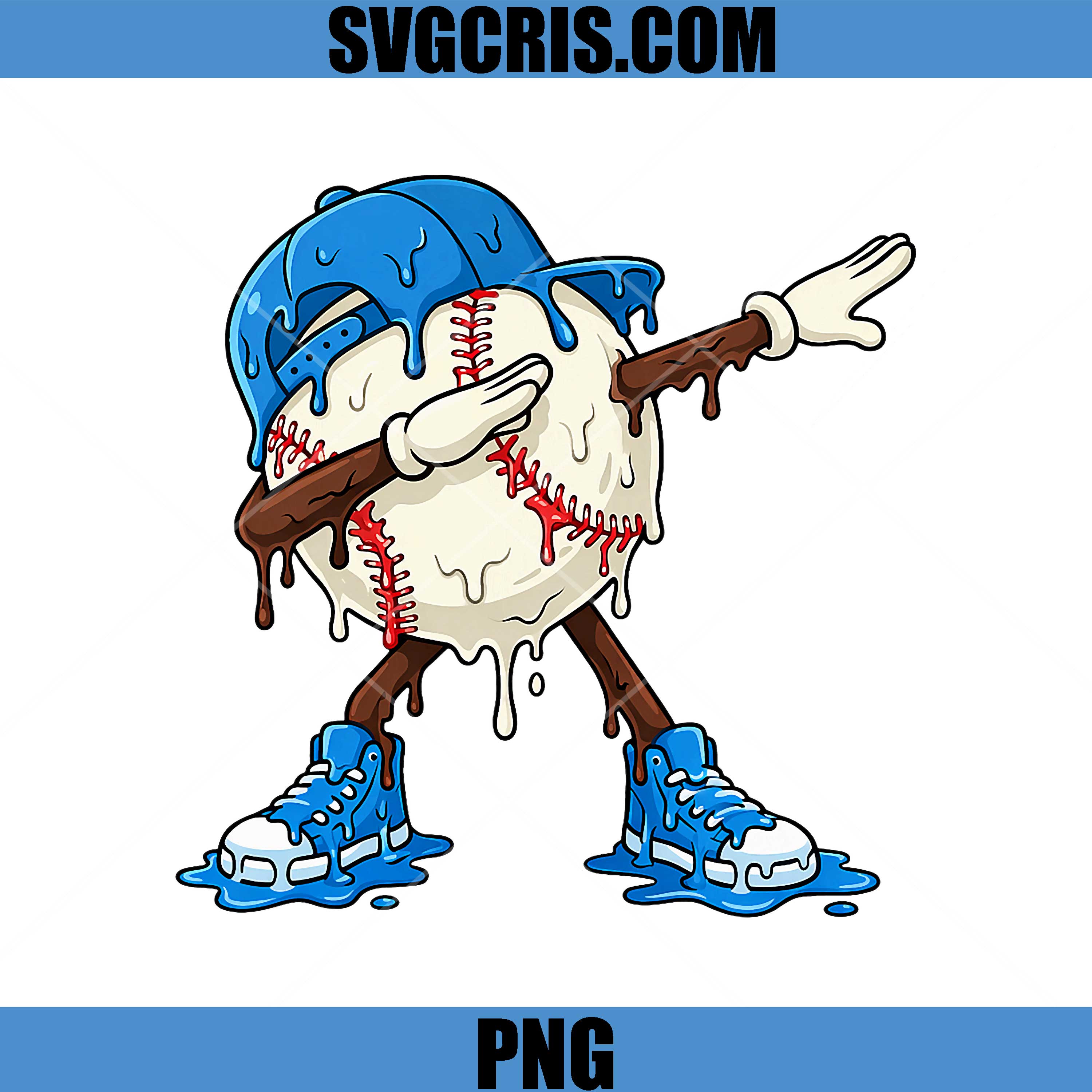 Dabbing Baseball Ice Cream Drip PNG, Cool Sport Cartoon PNG