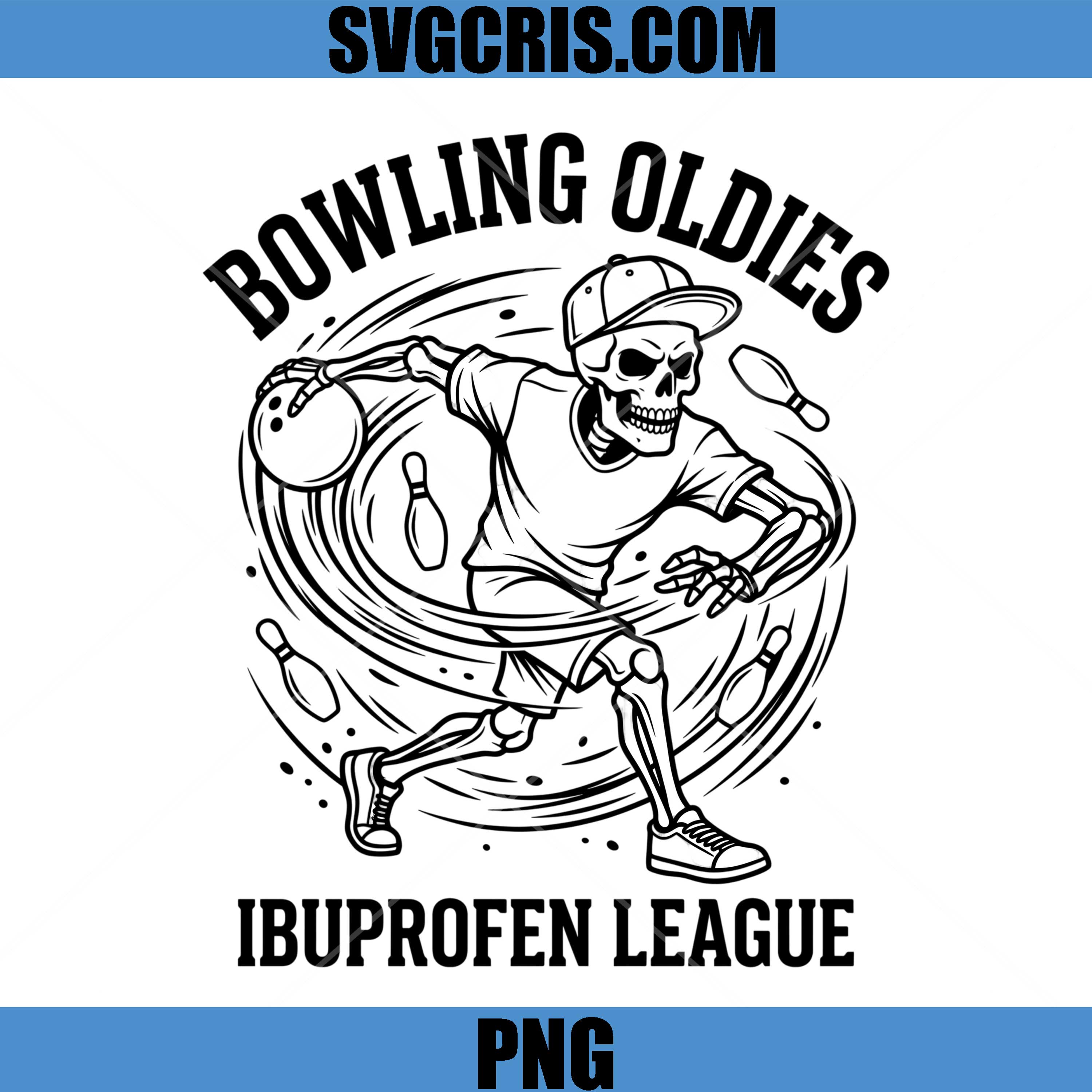 Bowling Oldies Ibuprofen League Fun PNG, Funny Bowling Skeleton PNG