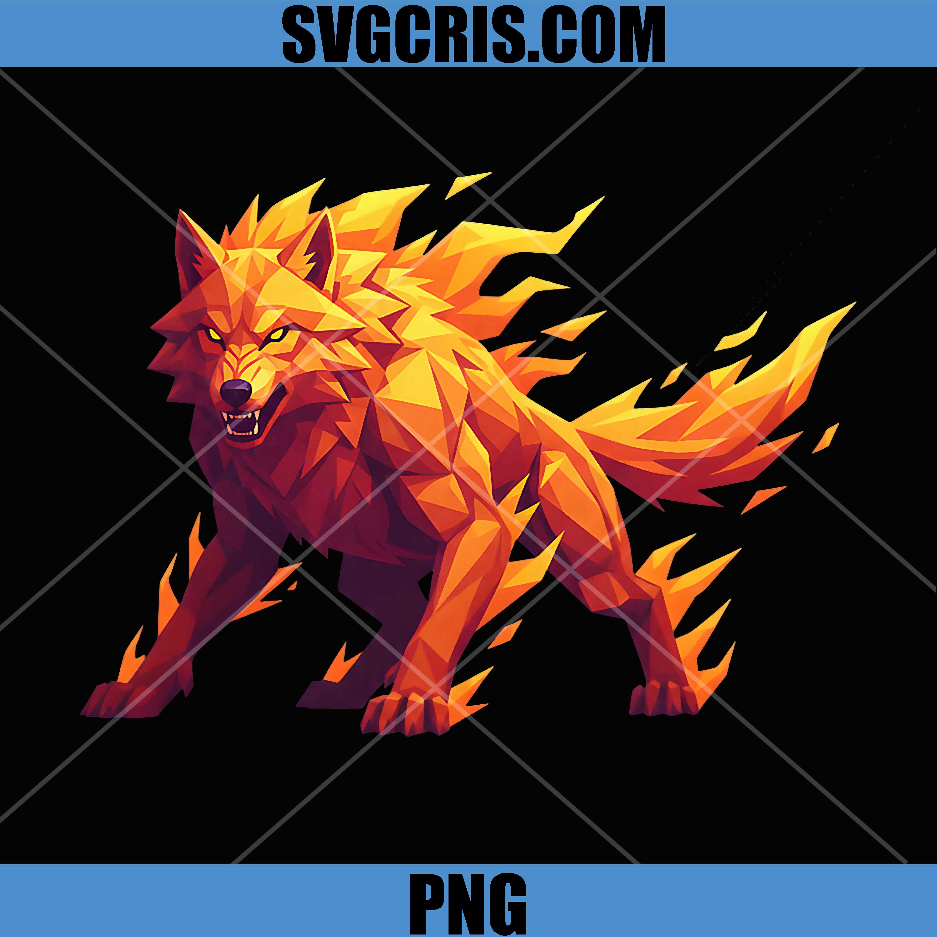 Burning Alpha Wolf Fire Beast PNG, Fiery Wolf Power Animal PNG