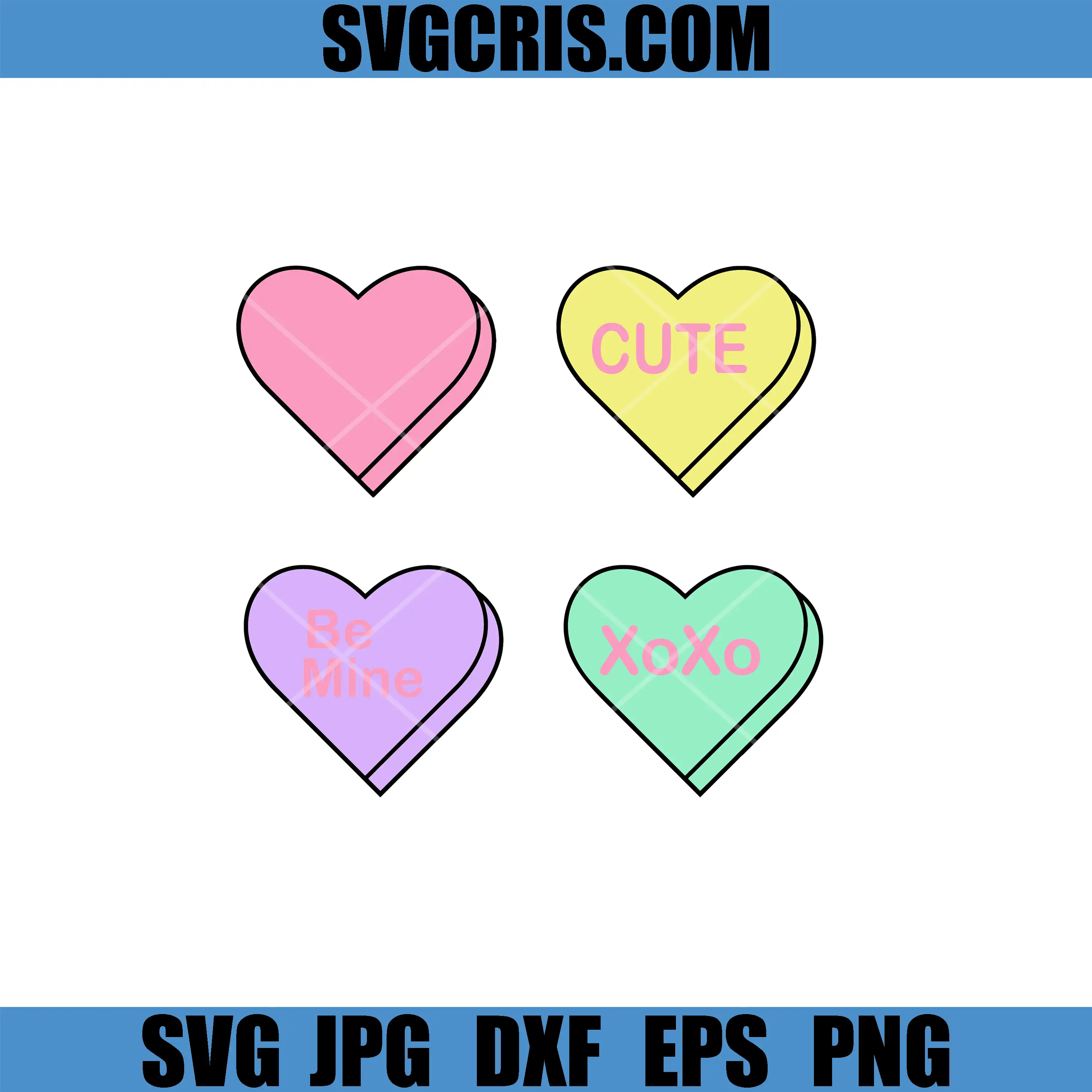 Pastel Candy Hearts Collection SVG, Cute Be Mine Xoxo Hearts SVG