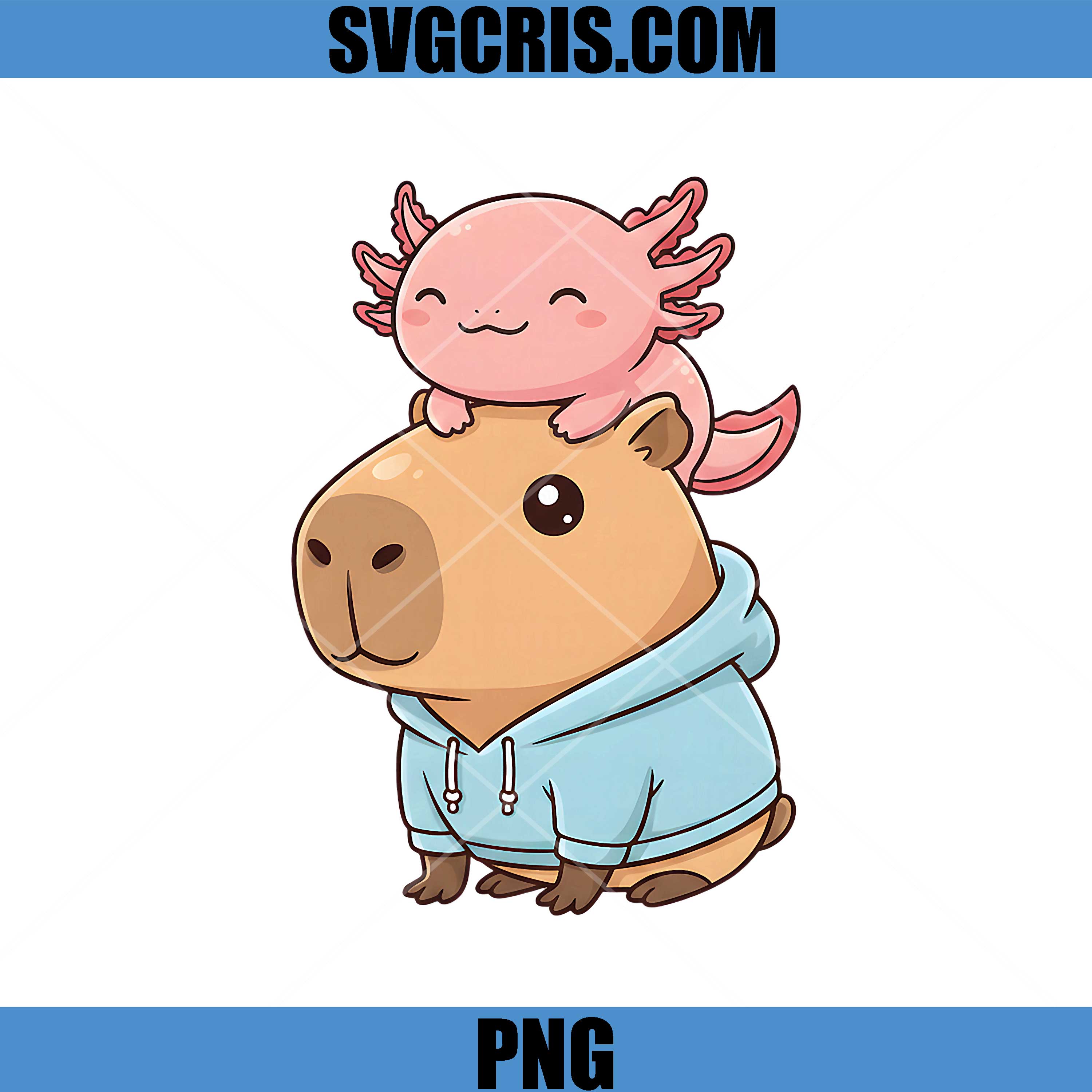 Cute Capybara With Axolotl On Head Kawaii PNG, Adorable Animal PNG