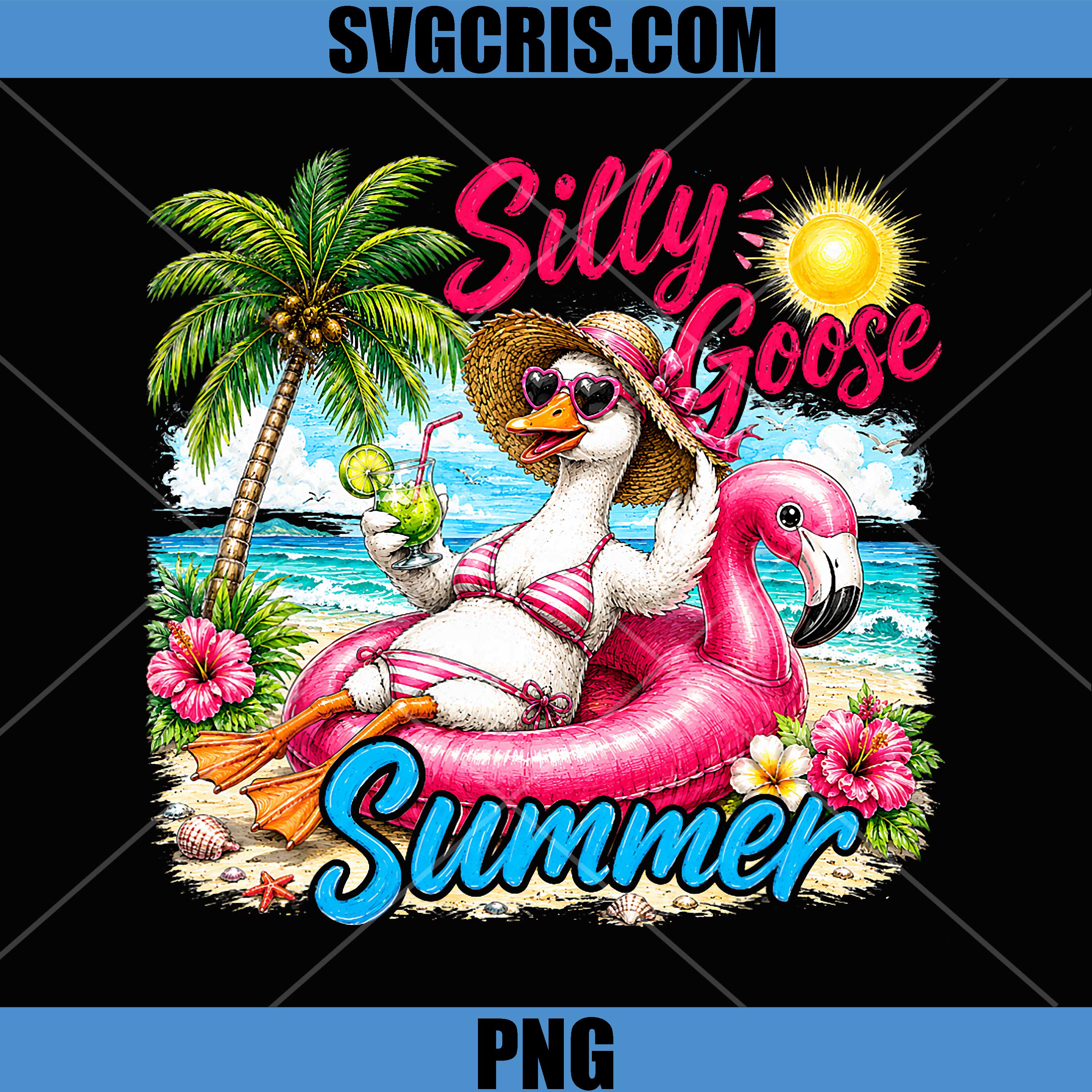 Silly Goose Summer PNG, Tropical Beach Vacation Animal PNG