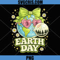 Happy Earth Day PNG, Coquette Cute Earth with Floral Planet PNG