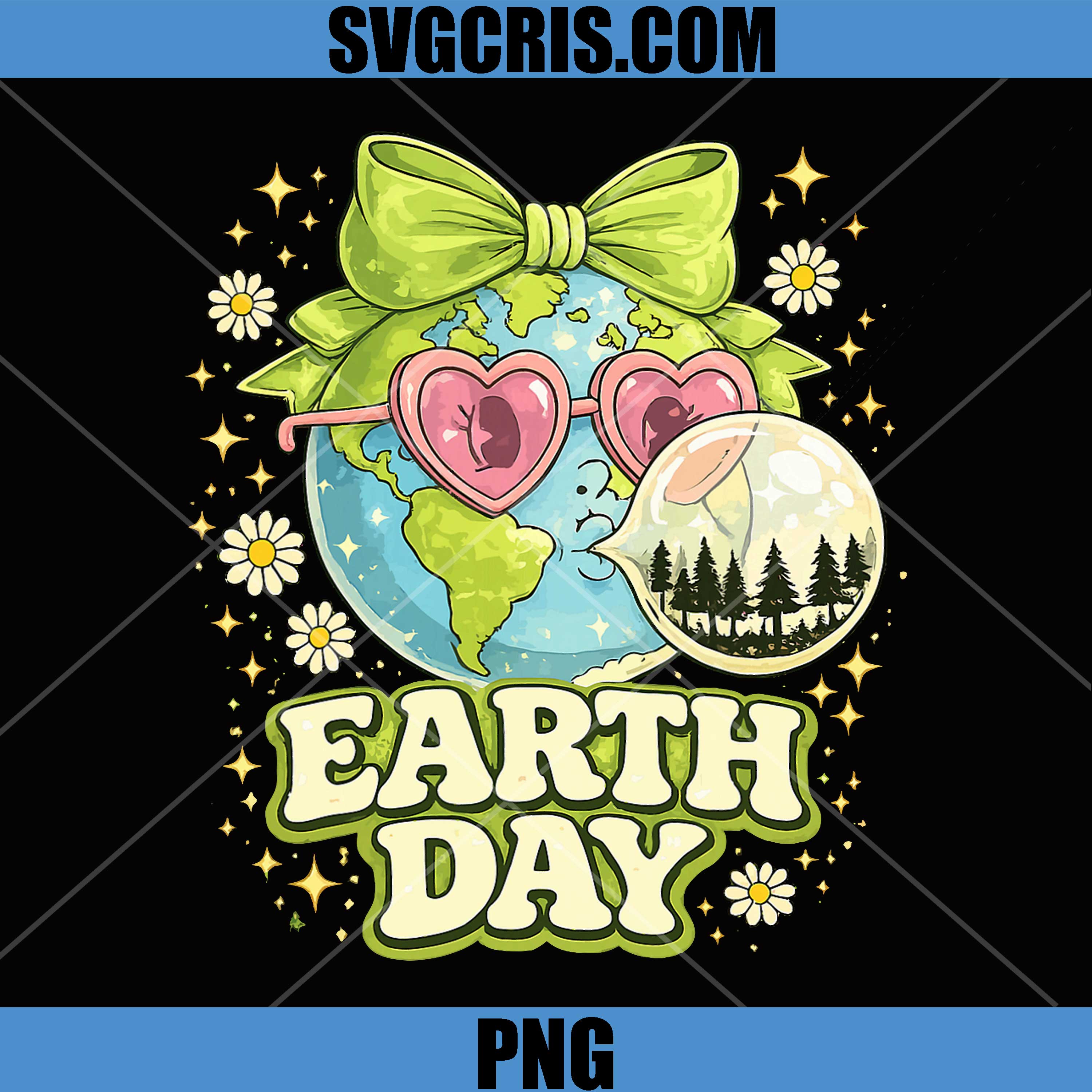 Happy Earth Day PNG, Coquette Cute Earth with Floral Planet PNG