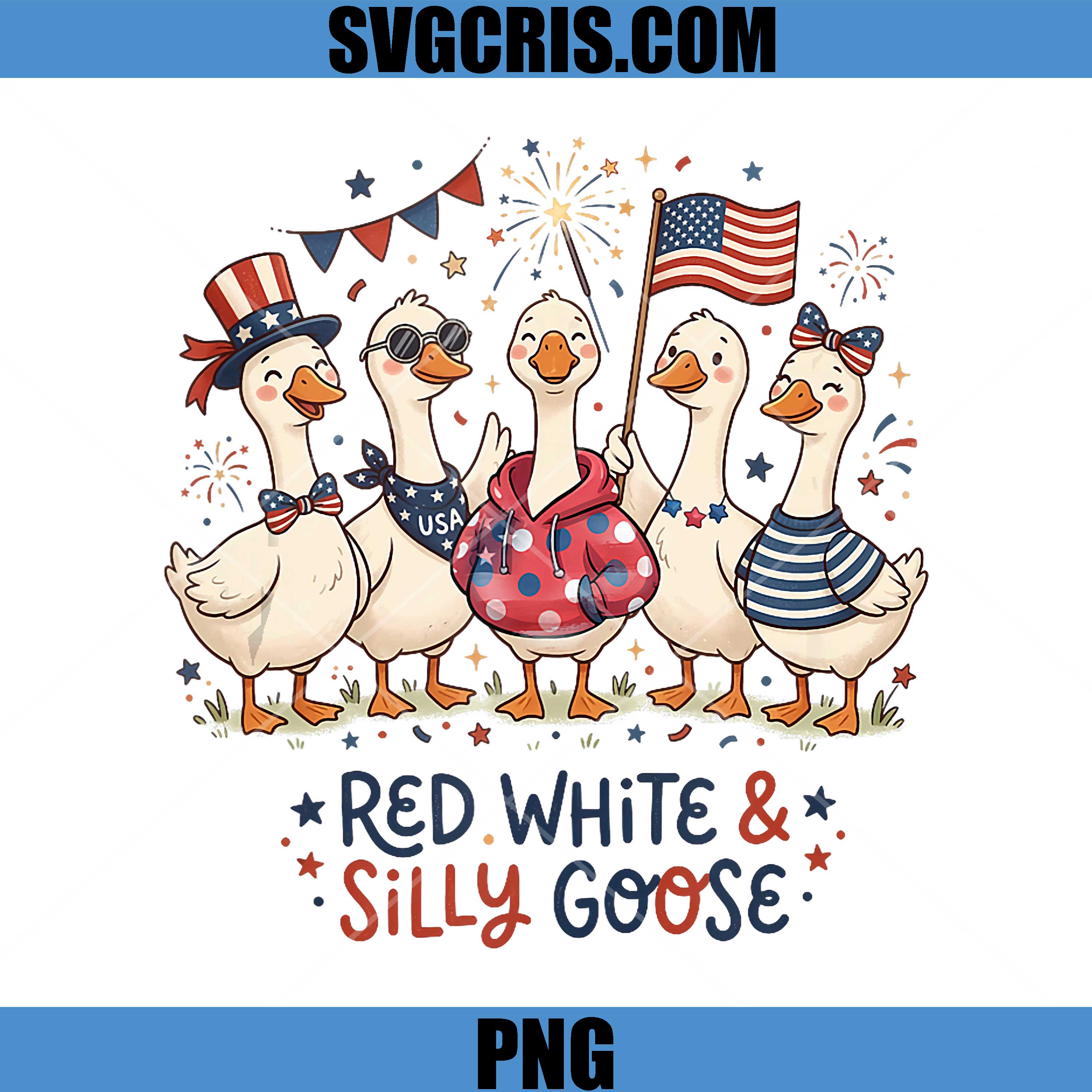 Red White And Silly Goose PNG, Patriotic Goose Red White Silly Goose PNG
