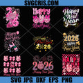 Happy New Year 2026 Pink Disco Bundle PNG, Glitter Bow Fireworks Design PNG