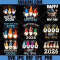 Happy New Year 2026 Gnomes PNG Bundle, Cute Gnome Fireworks Party PNG