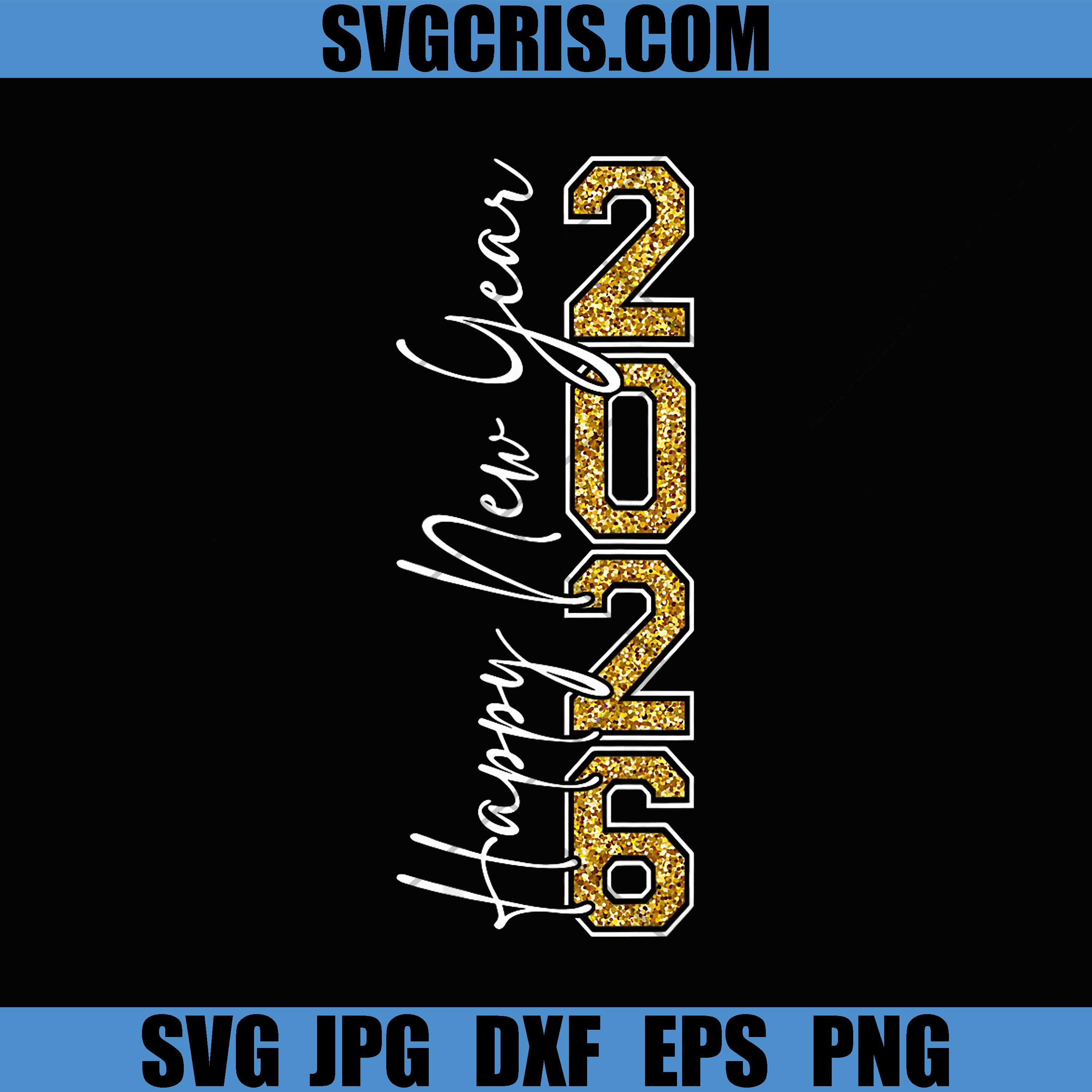Vertical Happy New Year 2026 PNG, Elegant Gold Number Art PNG