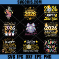 Happy New Year 2026 Celebration Bundle PNG, Gold Disco Ball Party Design PNG