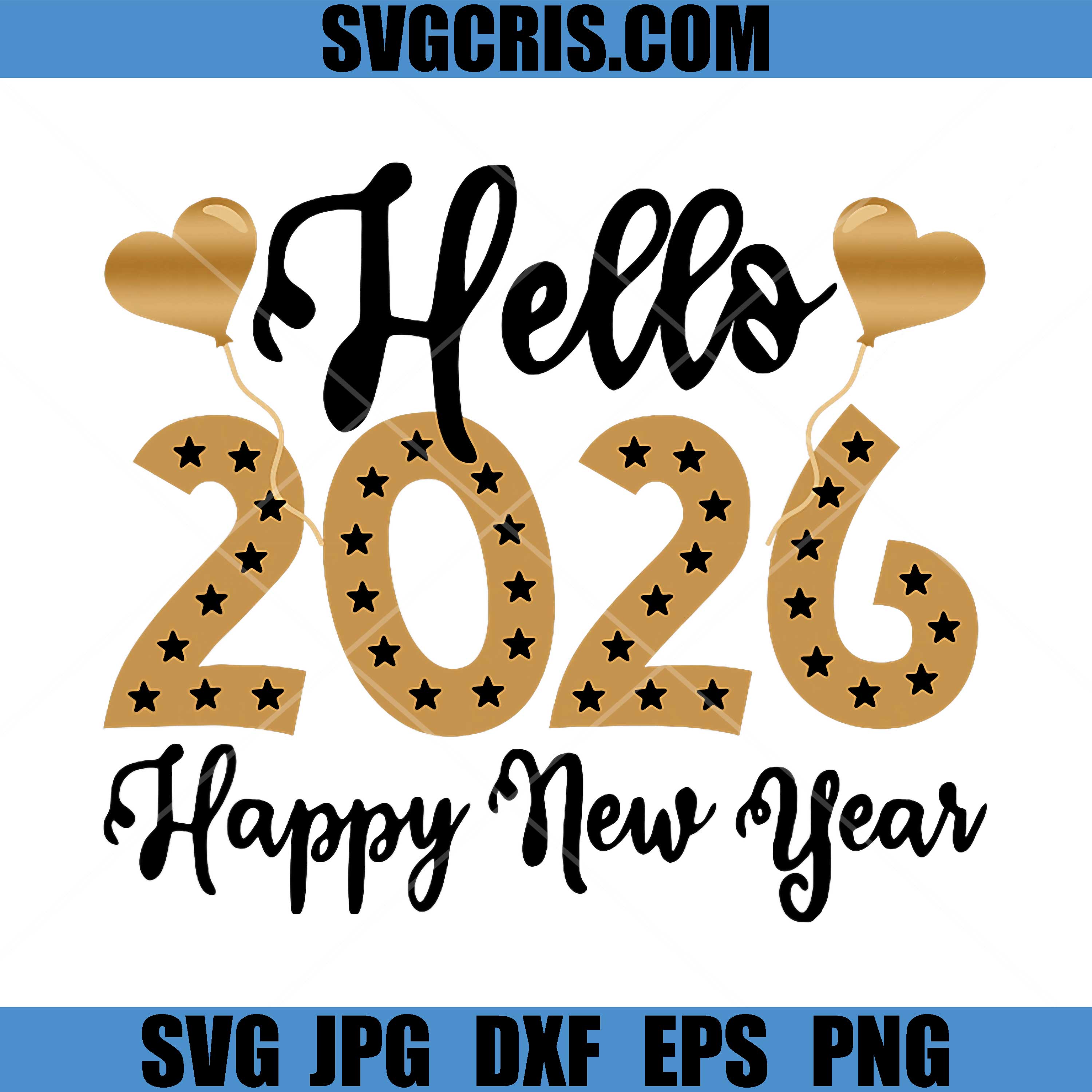 Hello 2026 Happy New Year PNG, Simple Gold Star Party PNG