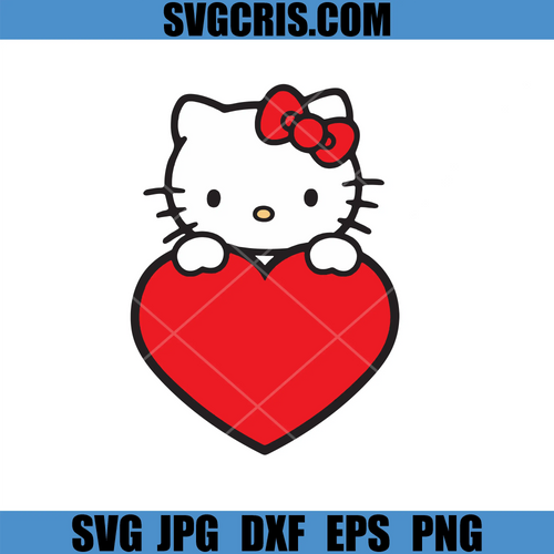 Cute Cartoon Kitty Heart SVG, Kawaii Valentine Cat SVG