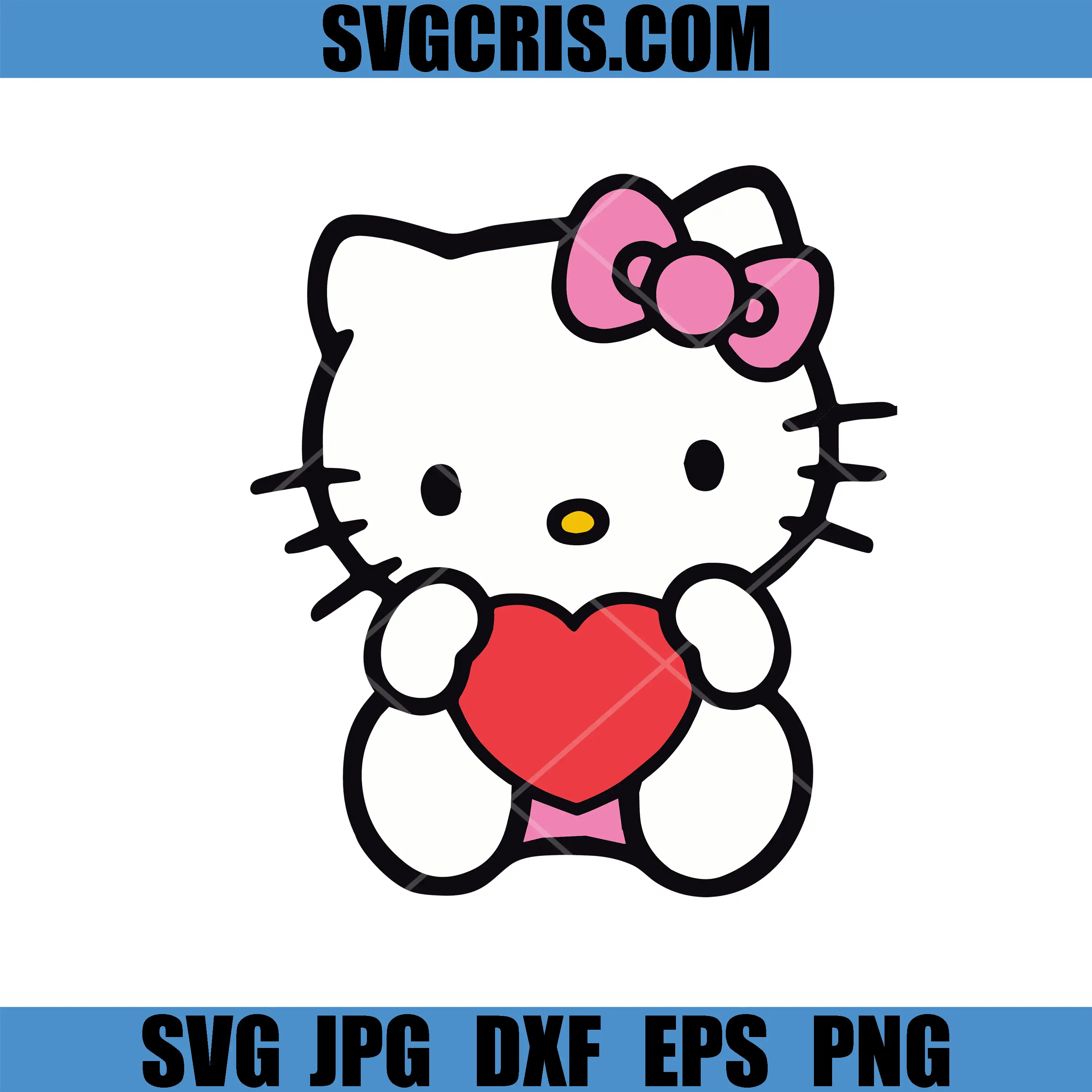 Cute Kitty Holding Heart SVG, Kawaii Cat Valentine Love SVG