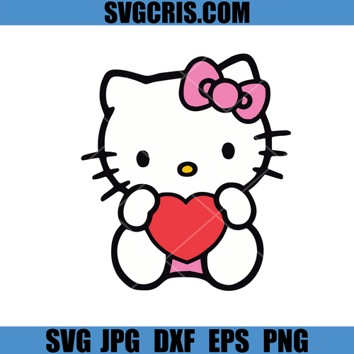 Cute Kitty Holding Heart SVG, Kawaii Cat Valentine Love SVG