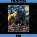 Kaiju Monster Japanese PNG, Catzilla Cat in Van Gogh Starry Night PNG