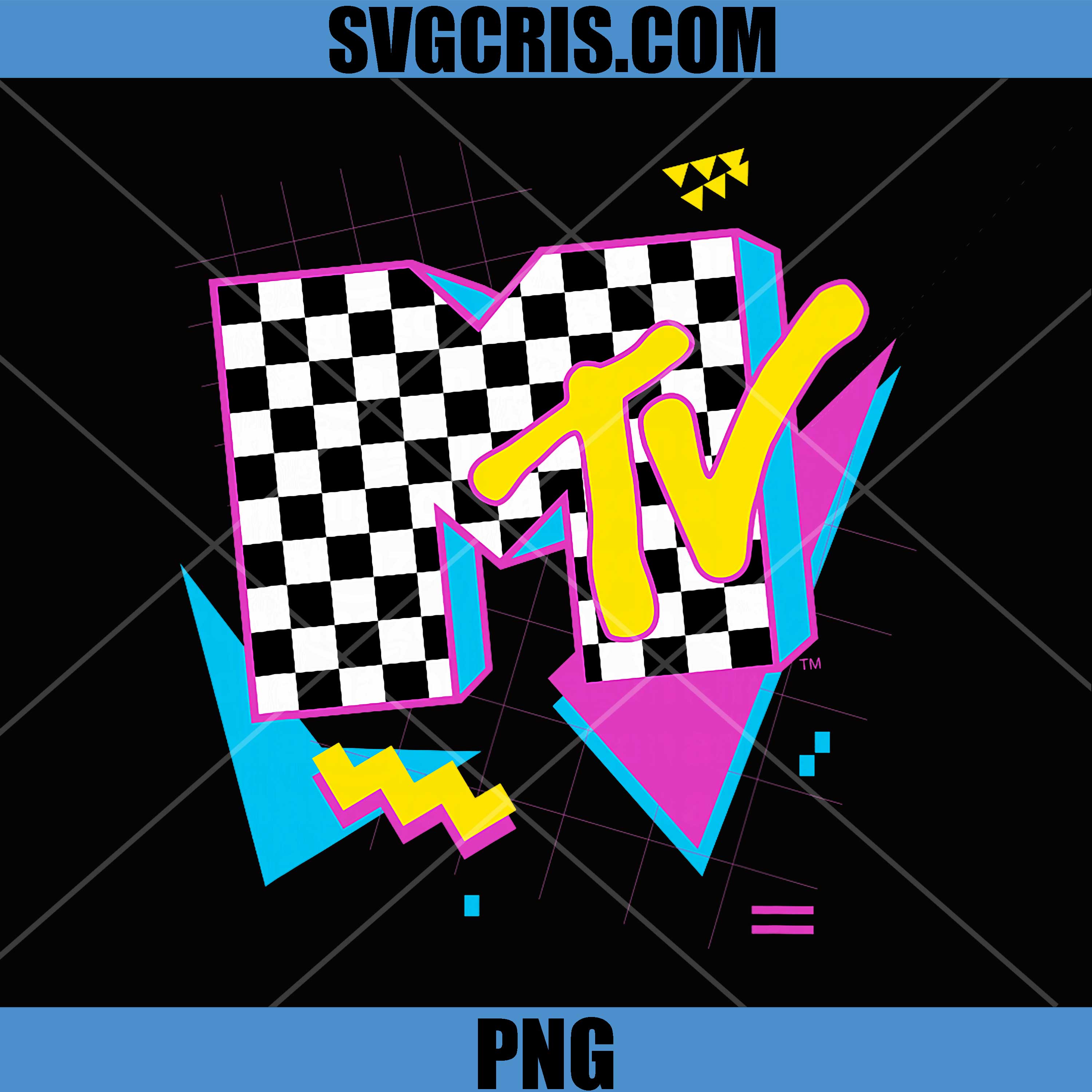 MTV Retro Checkered PNG, Neon Shapes Music Television PNG