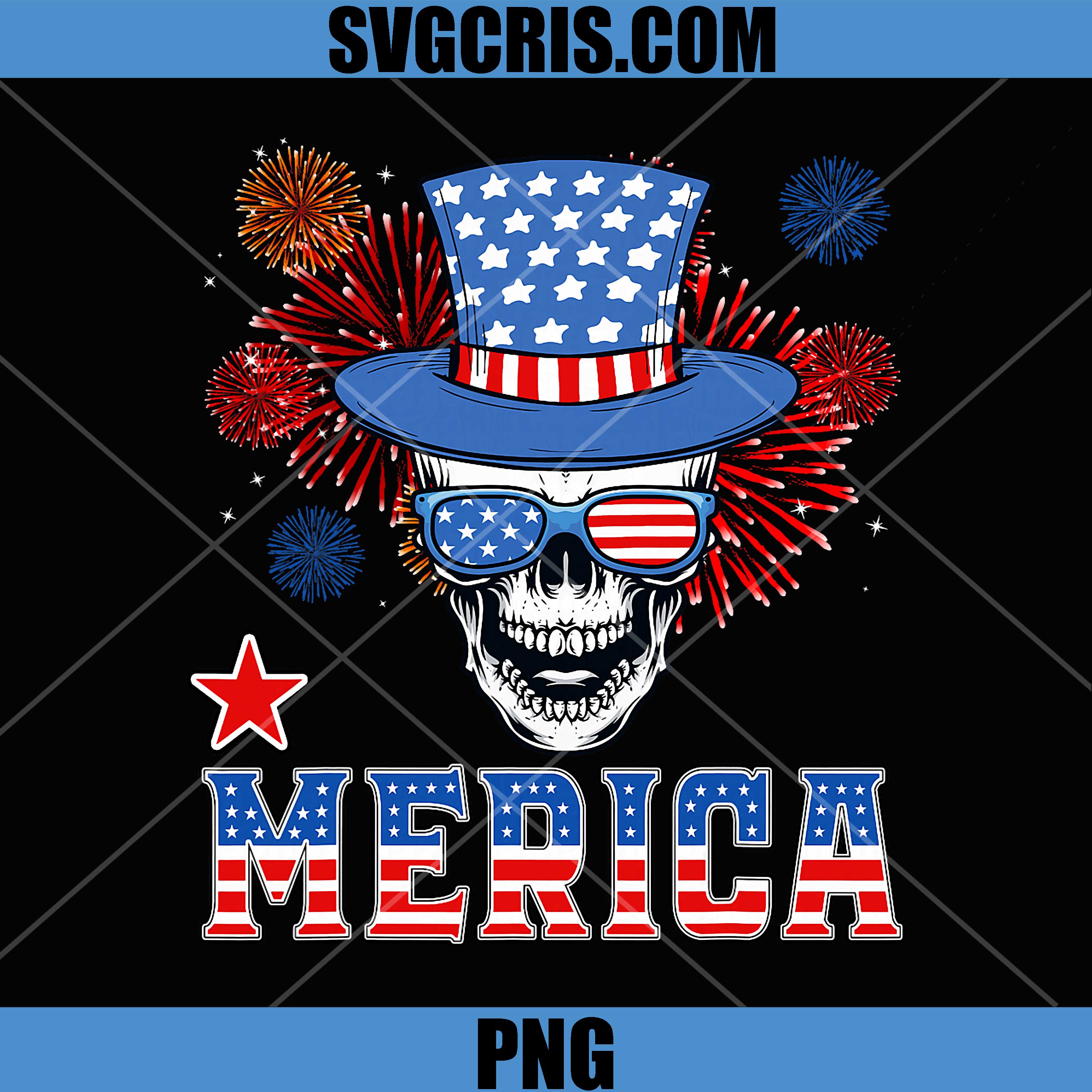 Merica Skull 4th of July PNG, Patriotic American Flag PNG