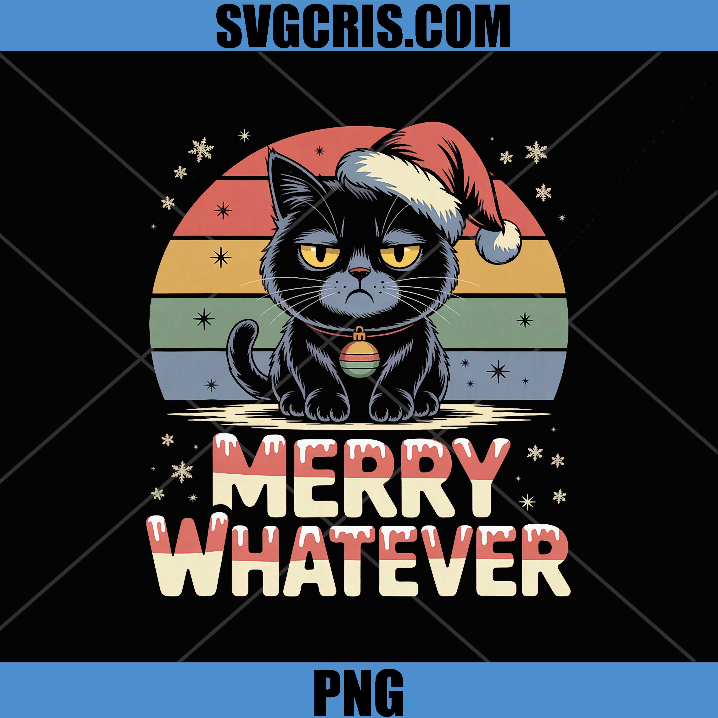 Merry Whatever Bruh Cat PNG, Holiday Humor Festive Rainbow PNG
