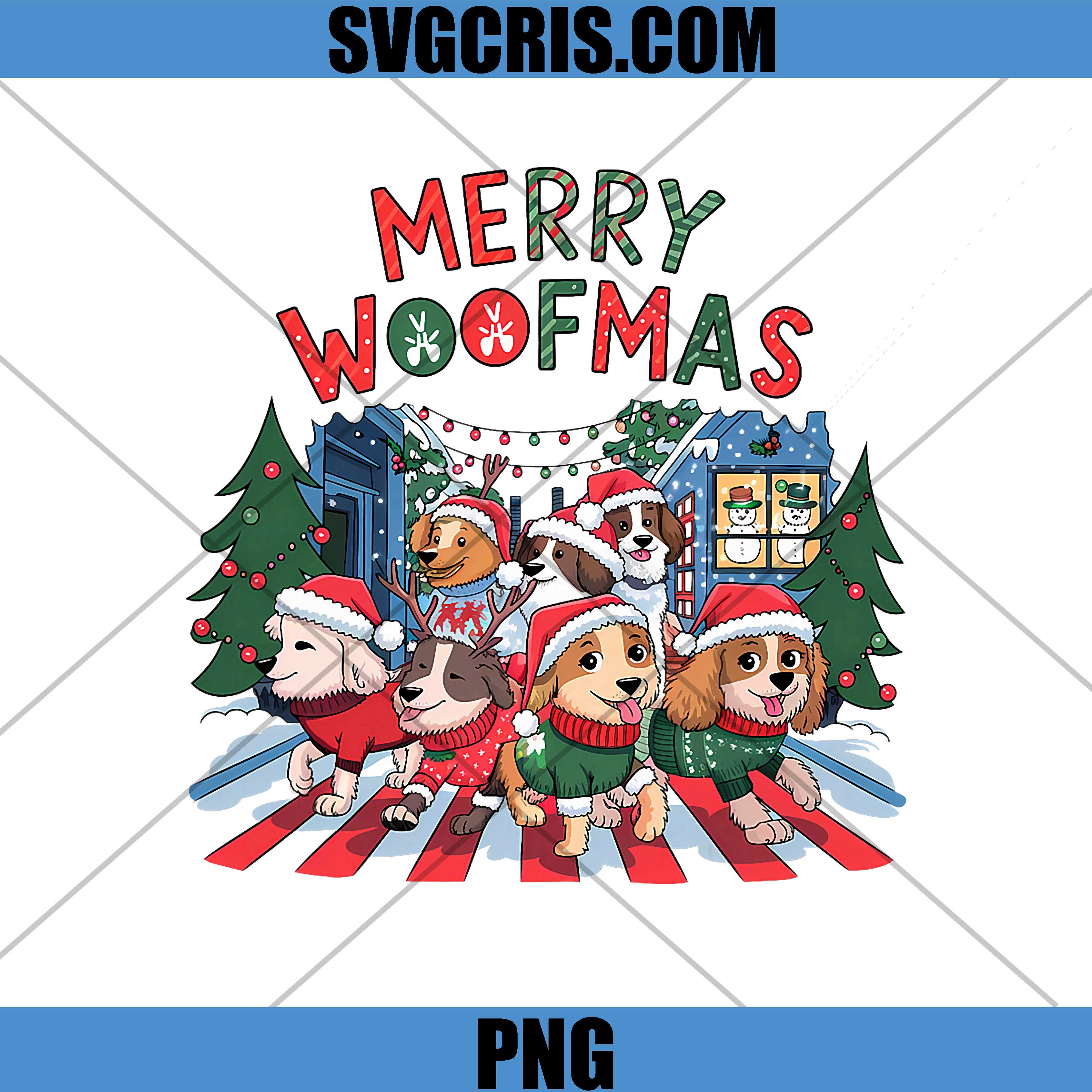 Merry Woofmas PNG, Cute Dogs Xmas PNG, Parade Caroling Christmas PNG