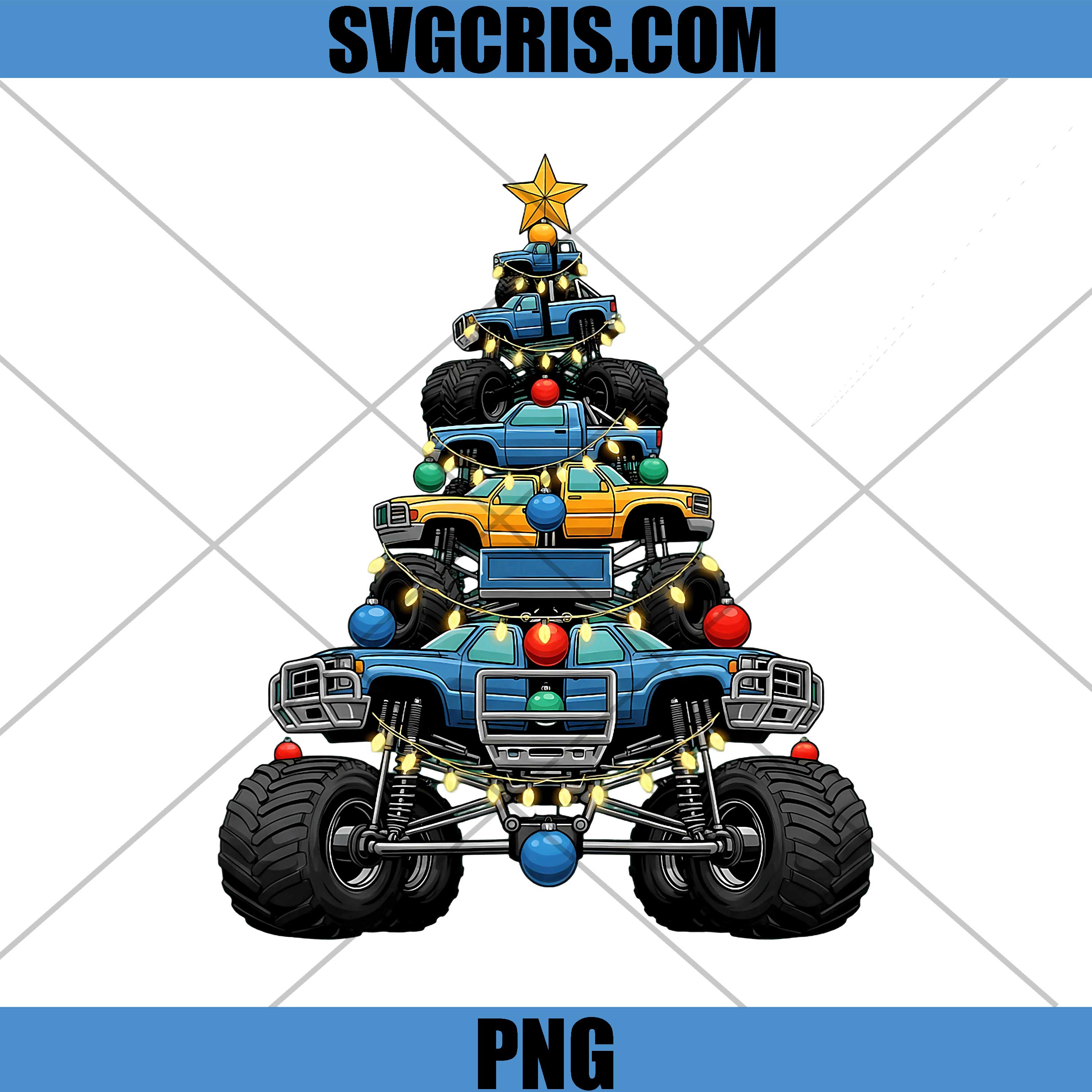 Monster Truck Christmas Tree PNG, Xmas Lights Graphic PNG