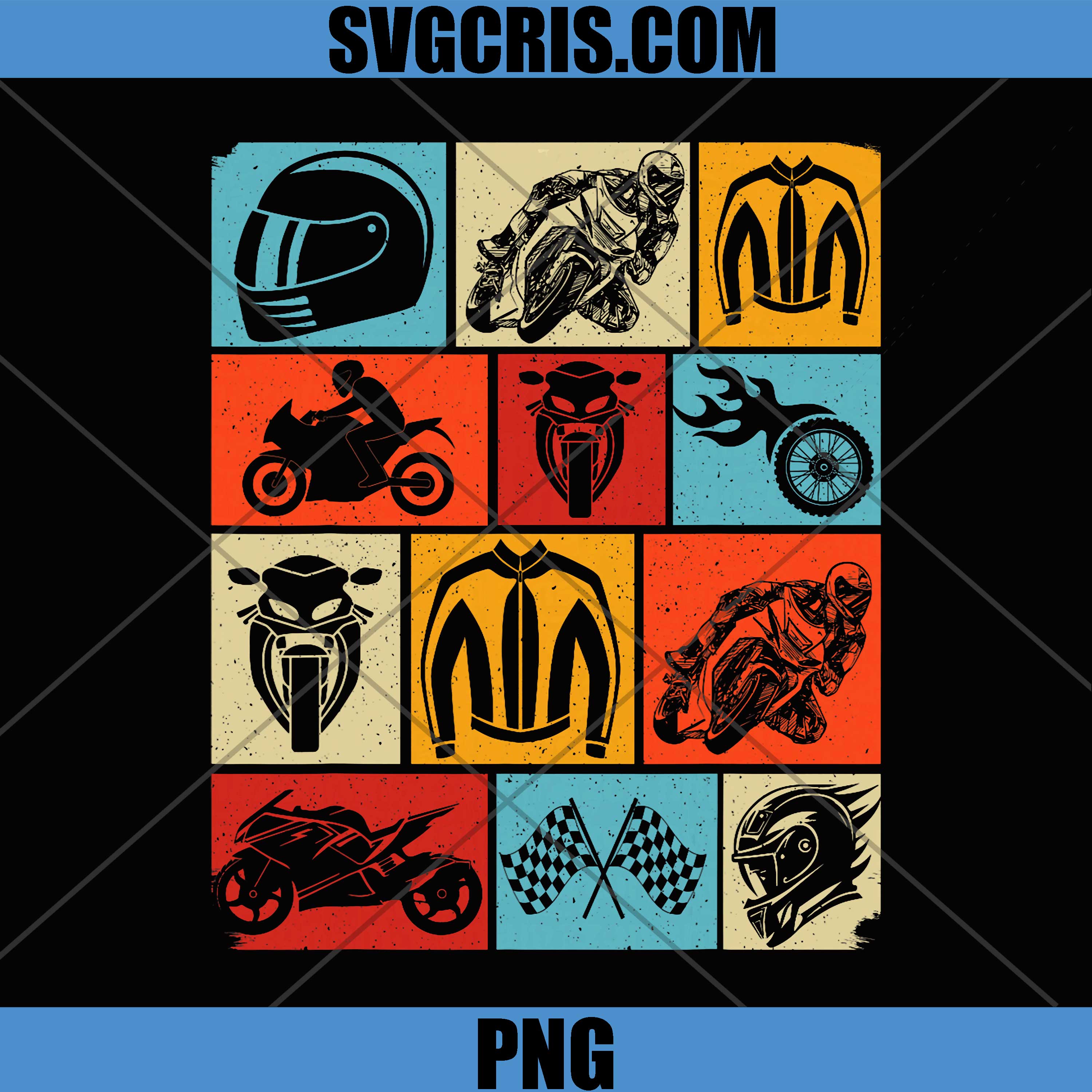 Moto GP Racing Icons PNG, Retro Motorcycle Biker PNG