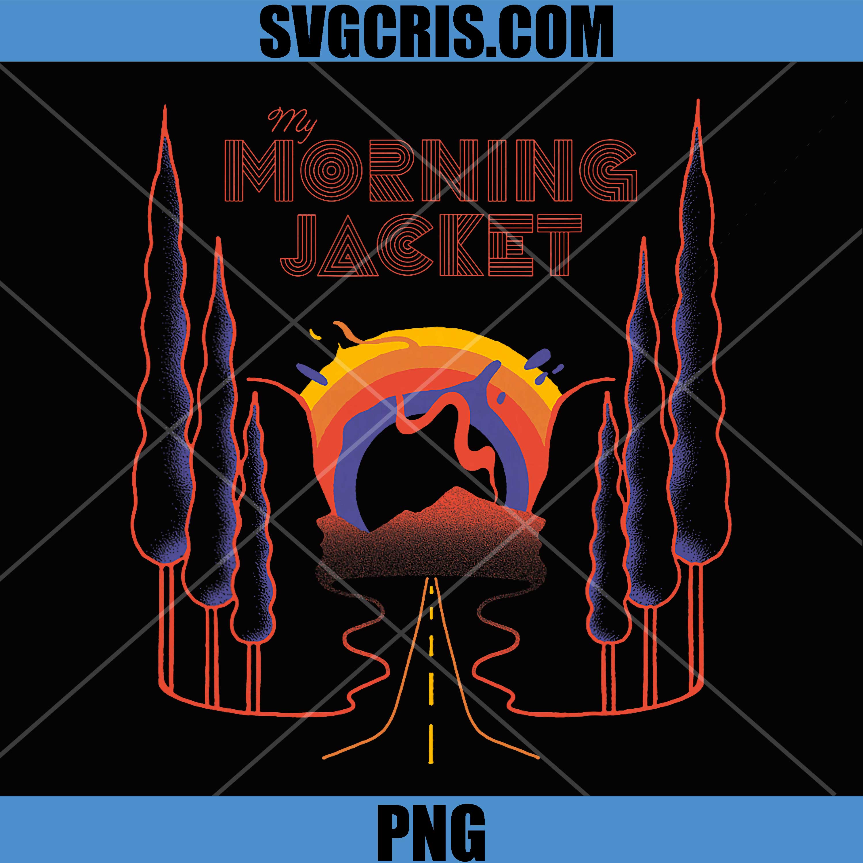 My Morning Jacket Retro Art PNG, Sunrise Road Trees Vintage PNG