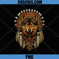 Native American Wolf Feather Headdress PNG, Tribal Spirit Wolf Art PNG