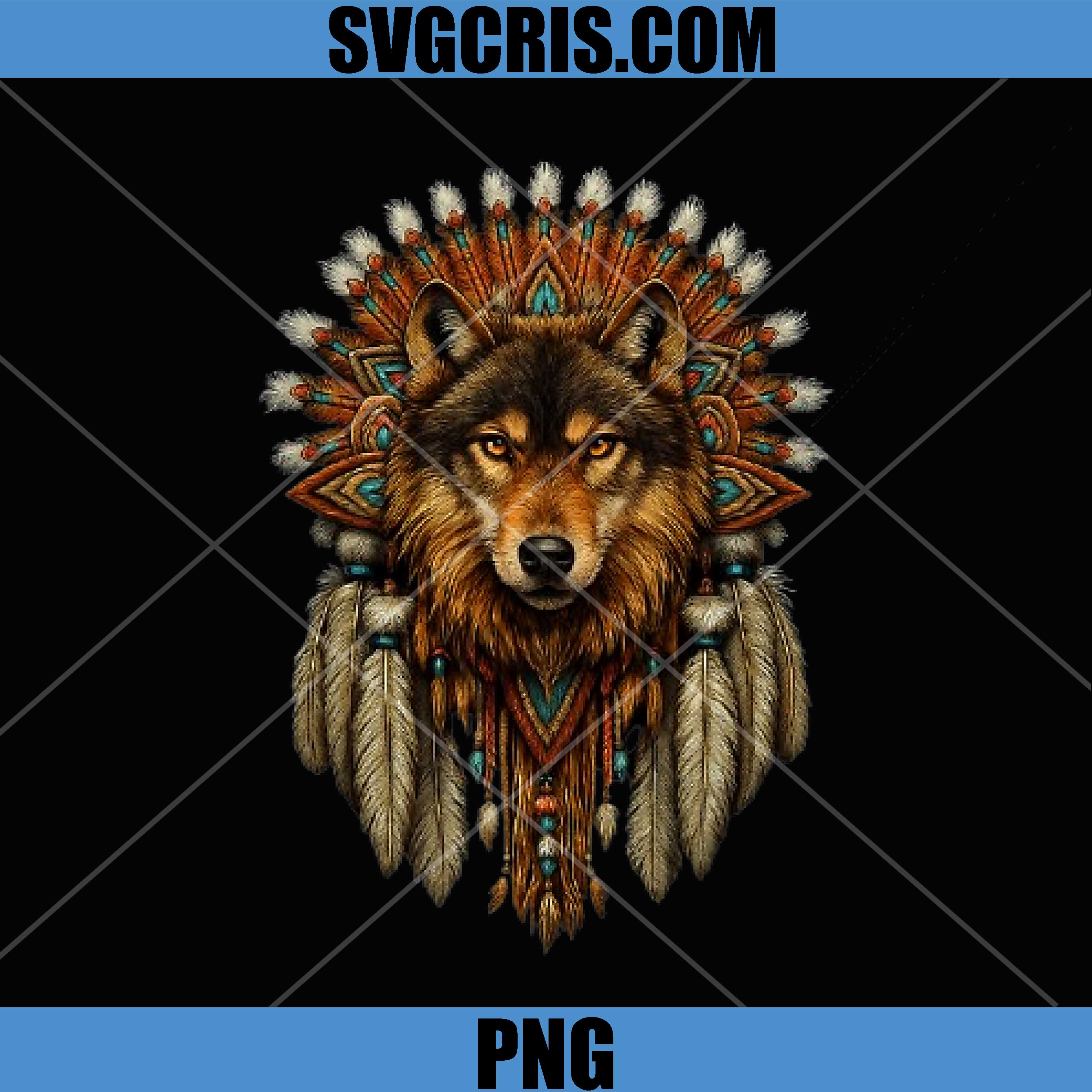 Native American Wolf Feather Headdress PNG, Tribal Spirit Wolf Art PNG