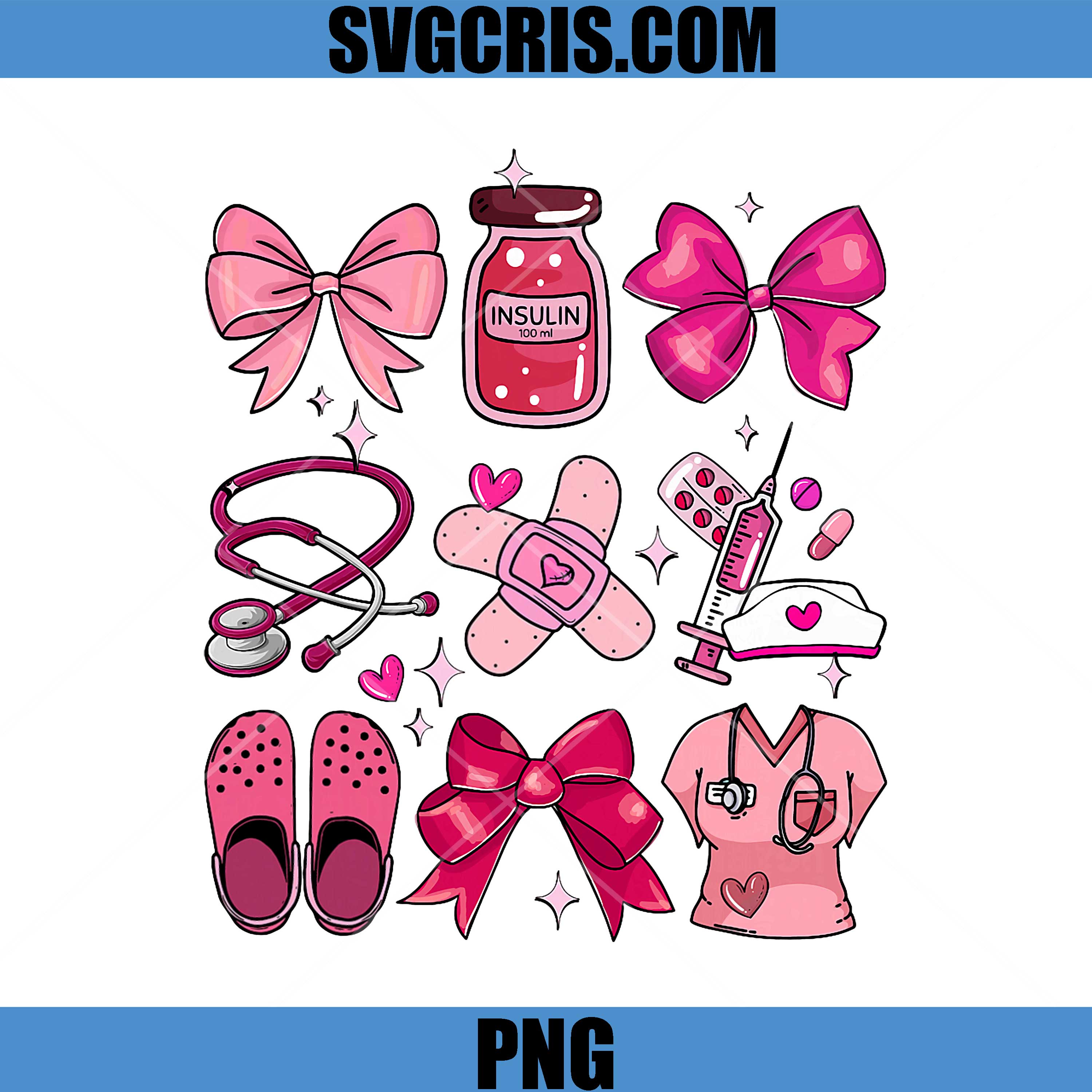 Nurse Valentines Day PNG, Pink Bow Valentine PNG, RN PCT CNA Nurse PNG