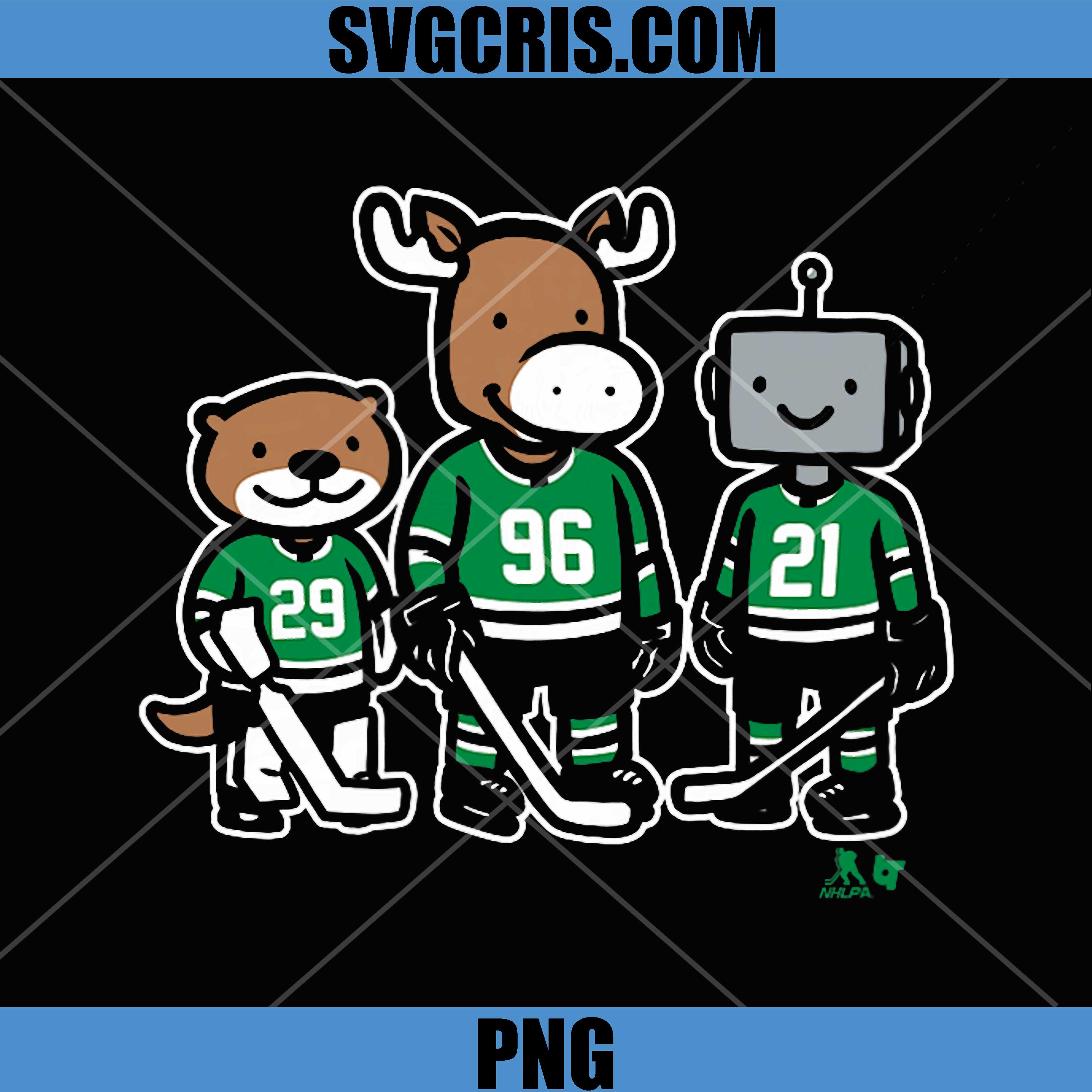 Otter Moose Robot Hockey Team Illustration PNG, Green Jersey Cartoon Hockey PNG