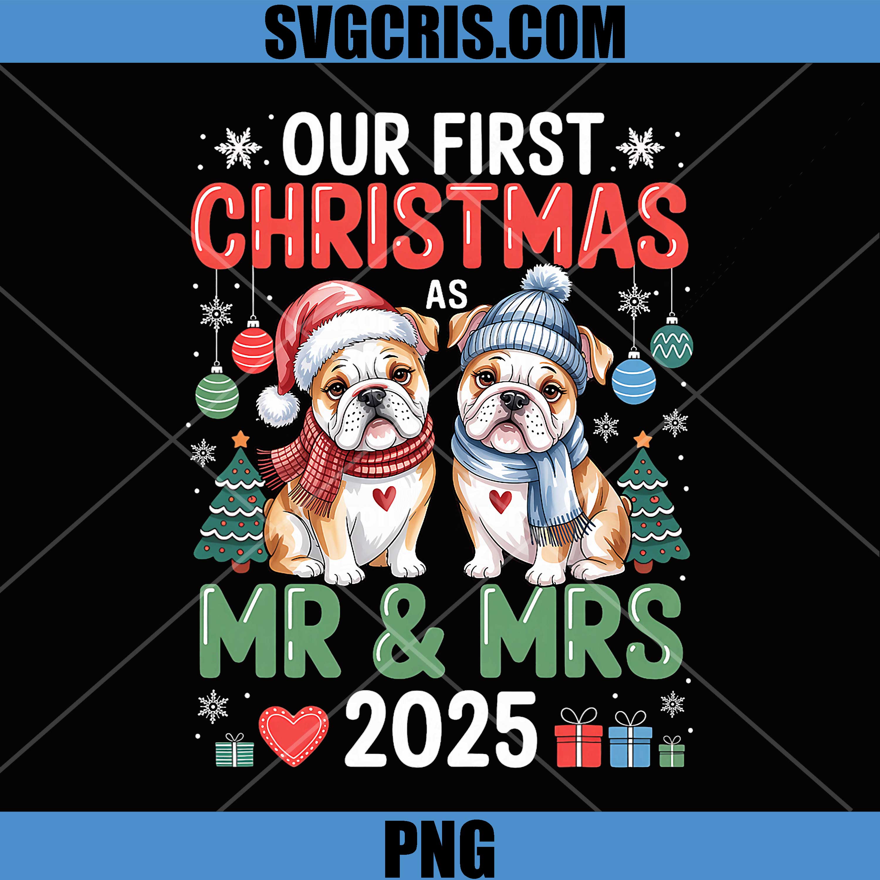 Our First Christmas As Mr & Mrs 2025 PNG, Couple English Bulldog PNG