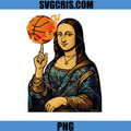 Mona Lisa Spinning Flaming Basketball PNG, Funny Vintage Basketball Art PNG