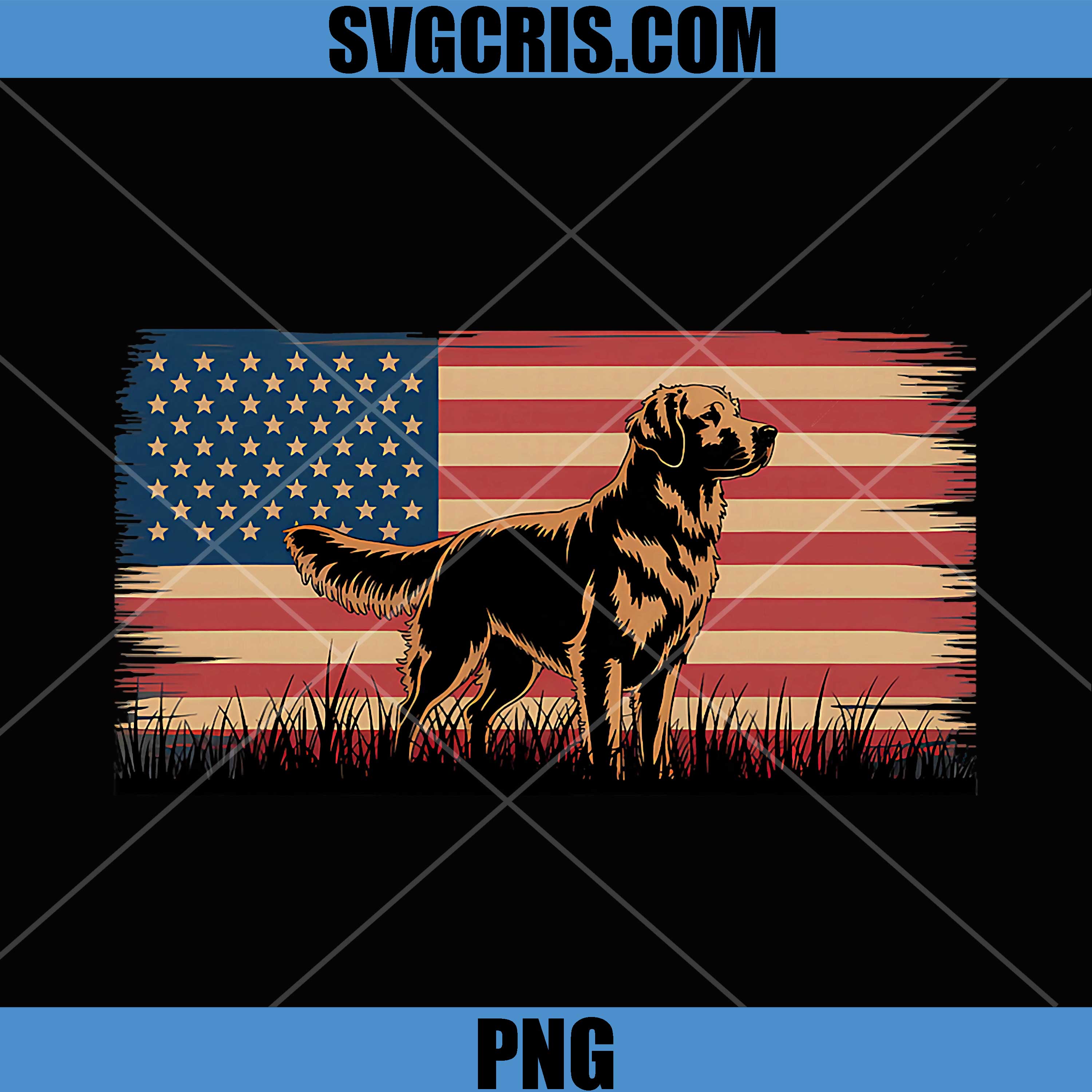 Patriotic Golden Retriever PNG, American Flag PNG