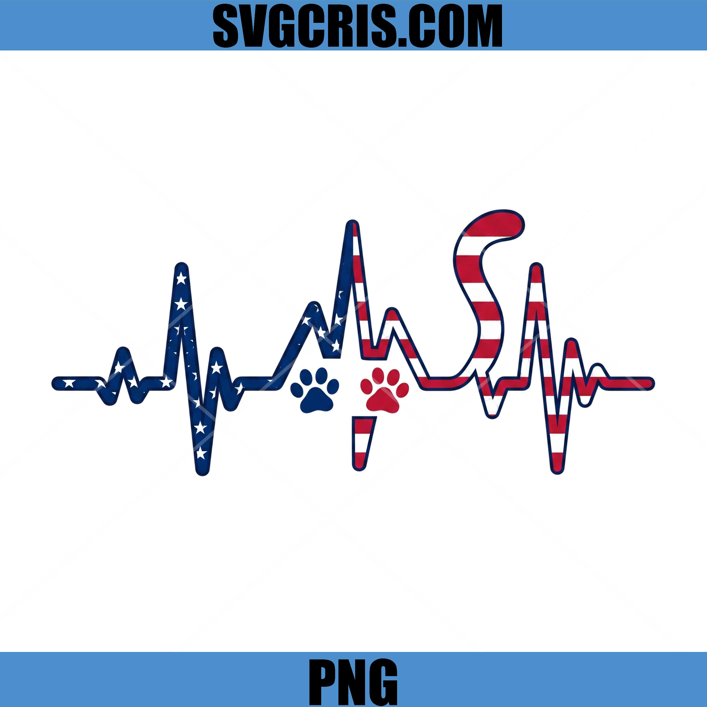 Patriotic Cat Heartbeat Design PNG, American Flag Cat Lover PNG