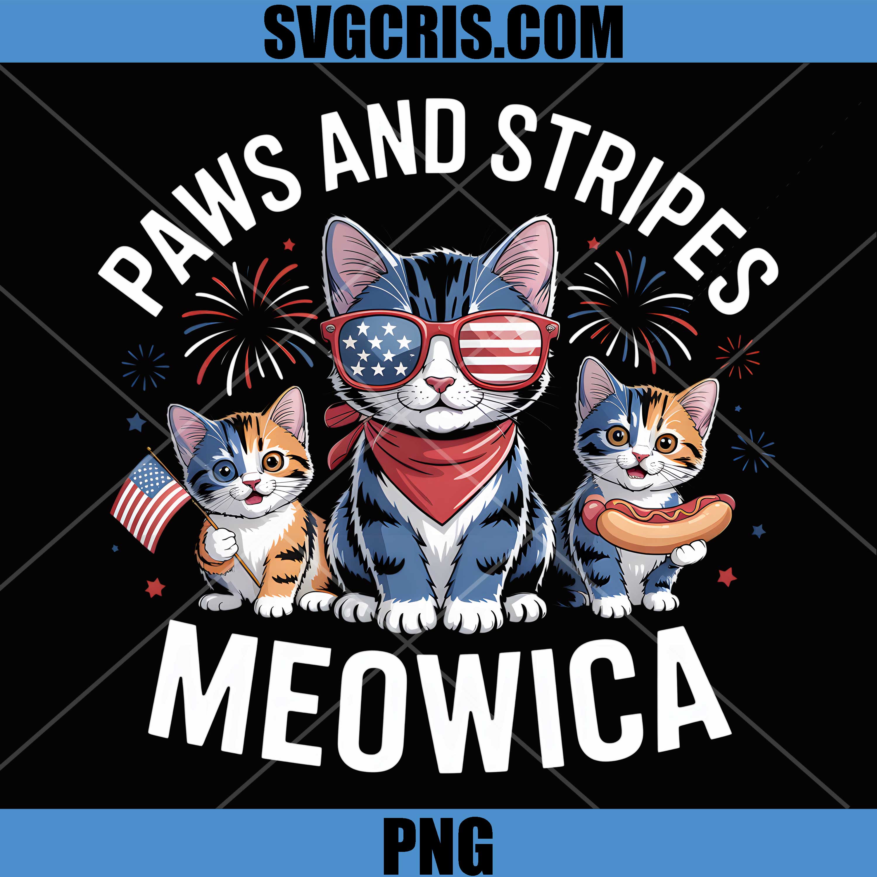 Paws and Stripes Meowica USA PNG, Fourth of July Cats PNG