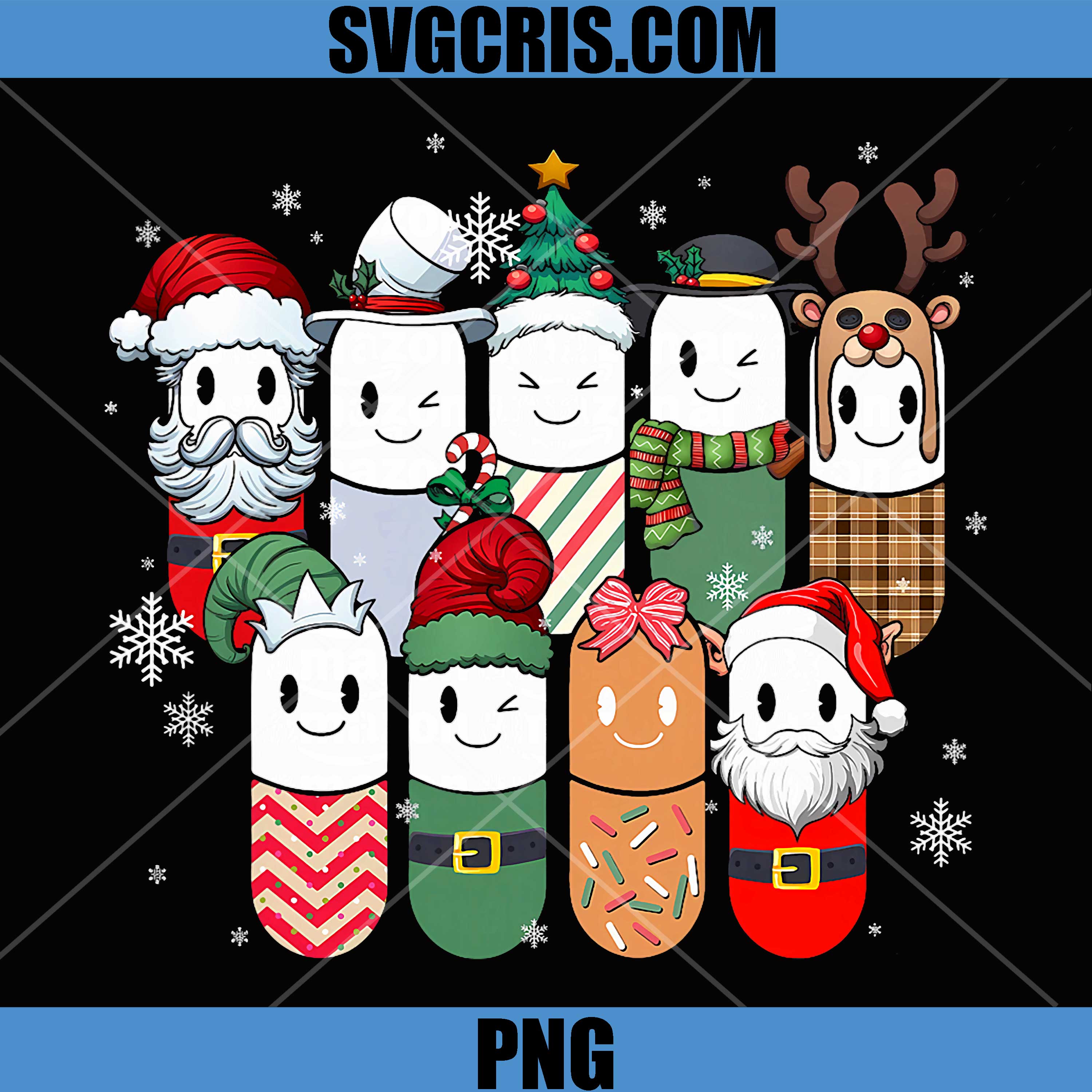 Pharmacy Christmas Crew PNG, Pill Snowman PNG, Reindeer Santa Claus PNG