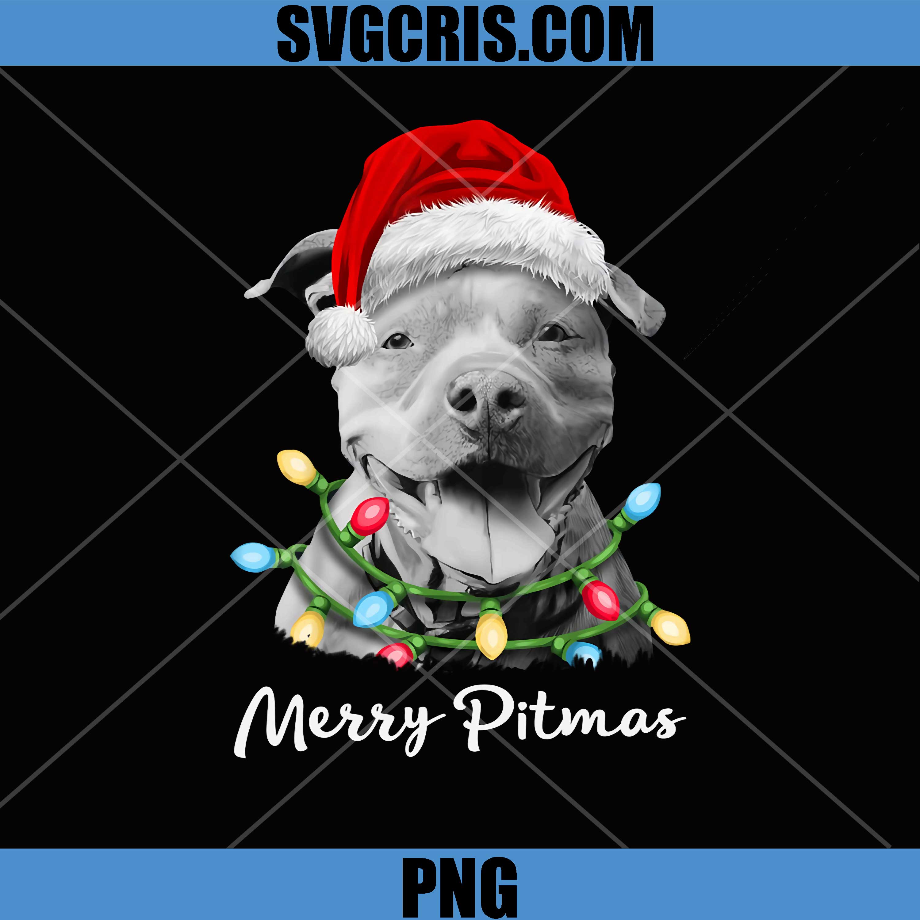 Pit Bull Santa PNG, Christmas Tree Lights PNG, Xmas Merry Pitmas PNG