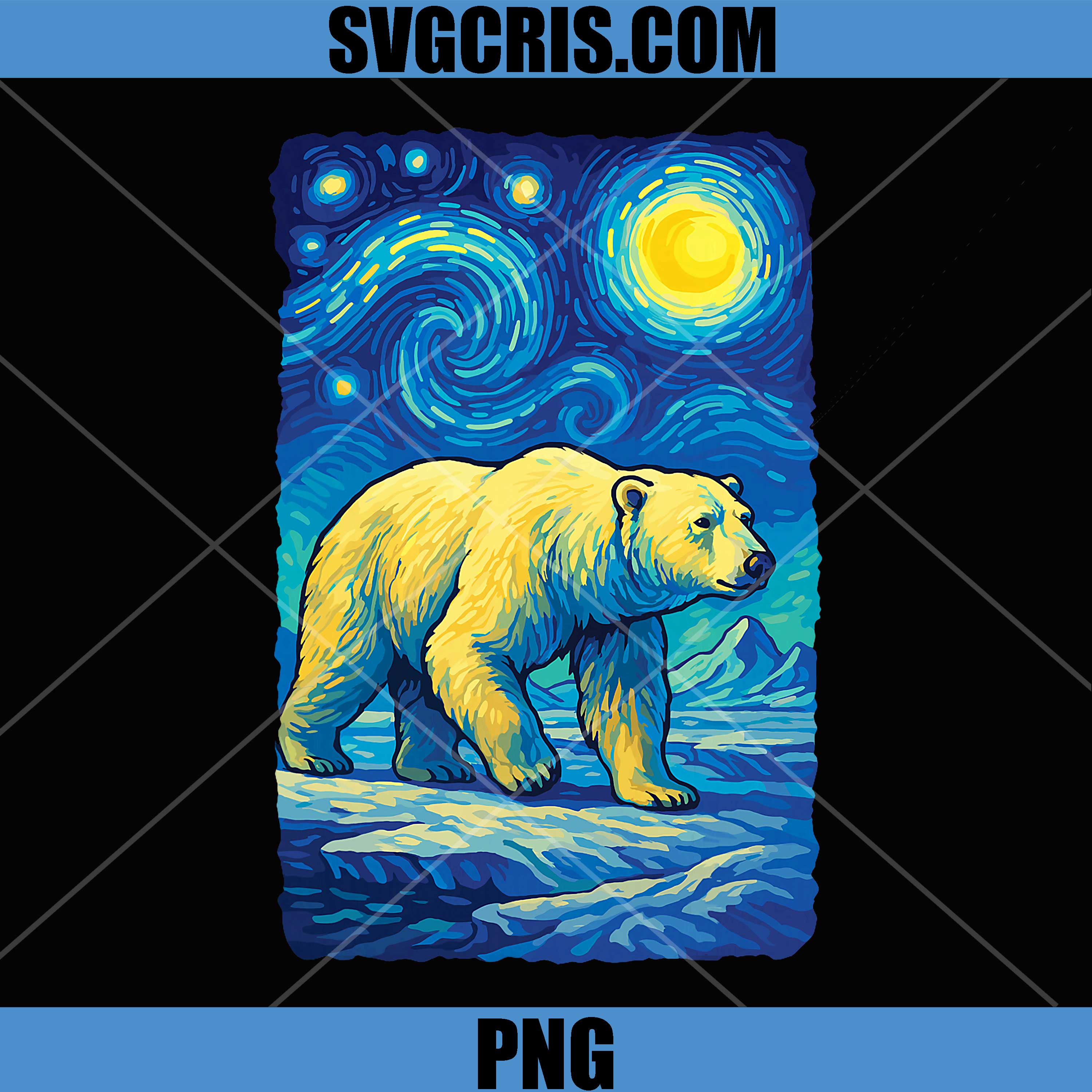 Polar Bear Starry Night Van Gogh PNG, Arctic Wildlife Nature PNG