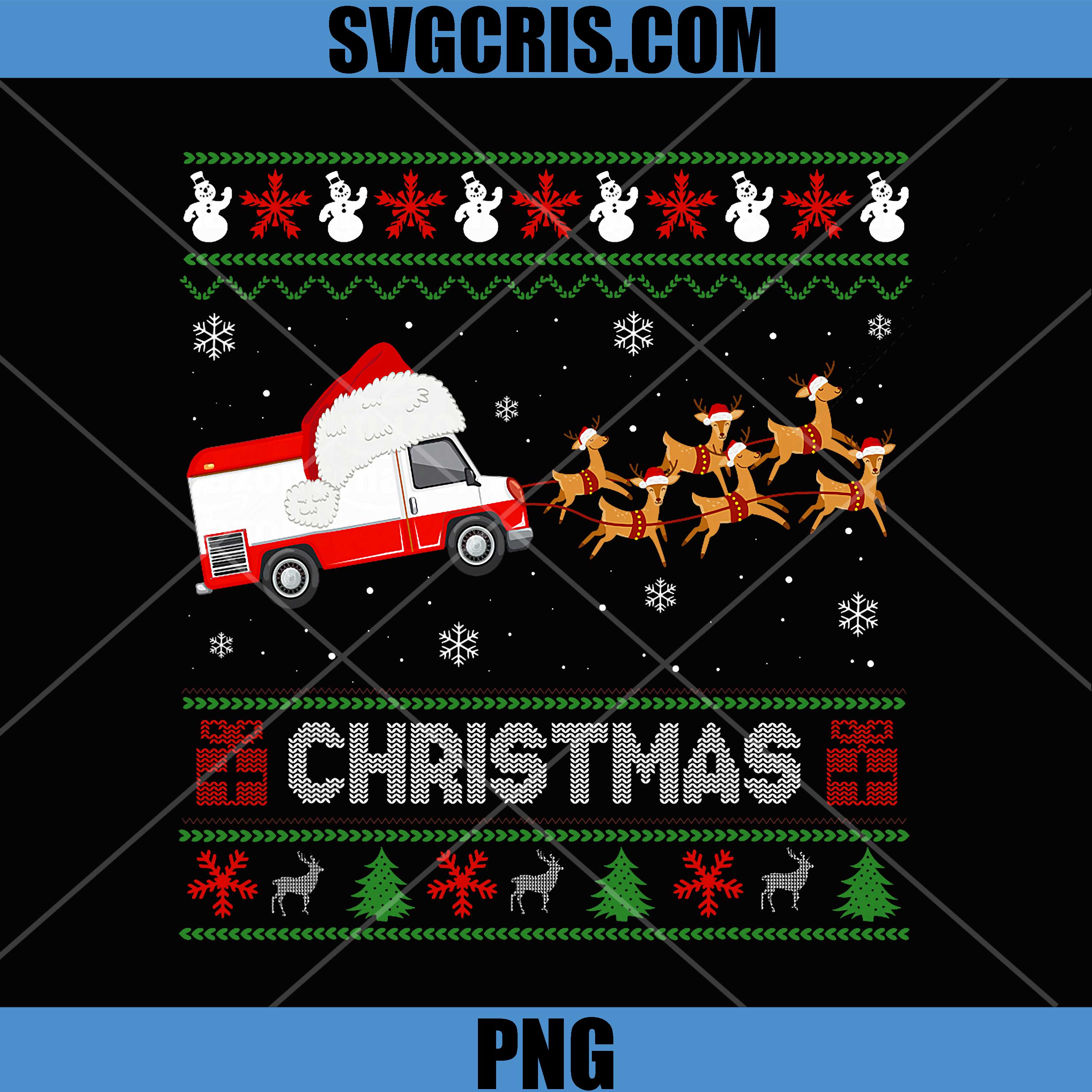 Postal Worker Ugly Christmas PNG, Mail Truck Sleigh PNG