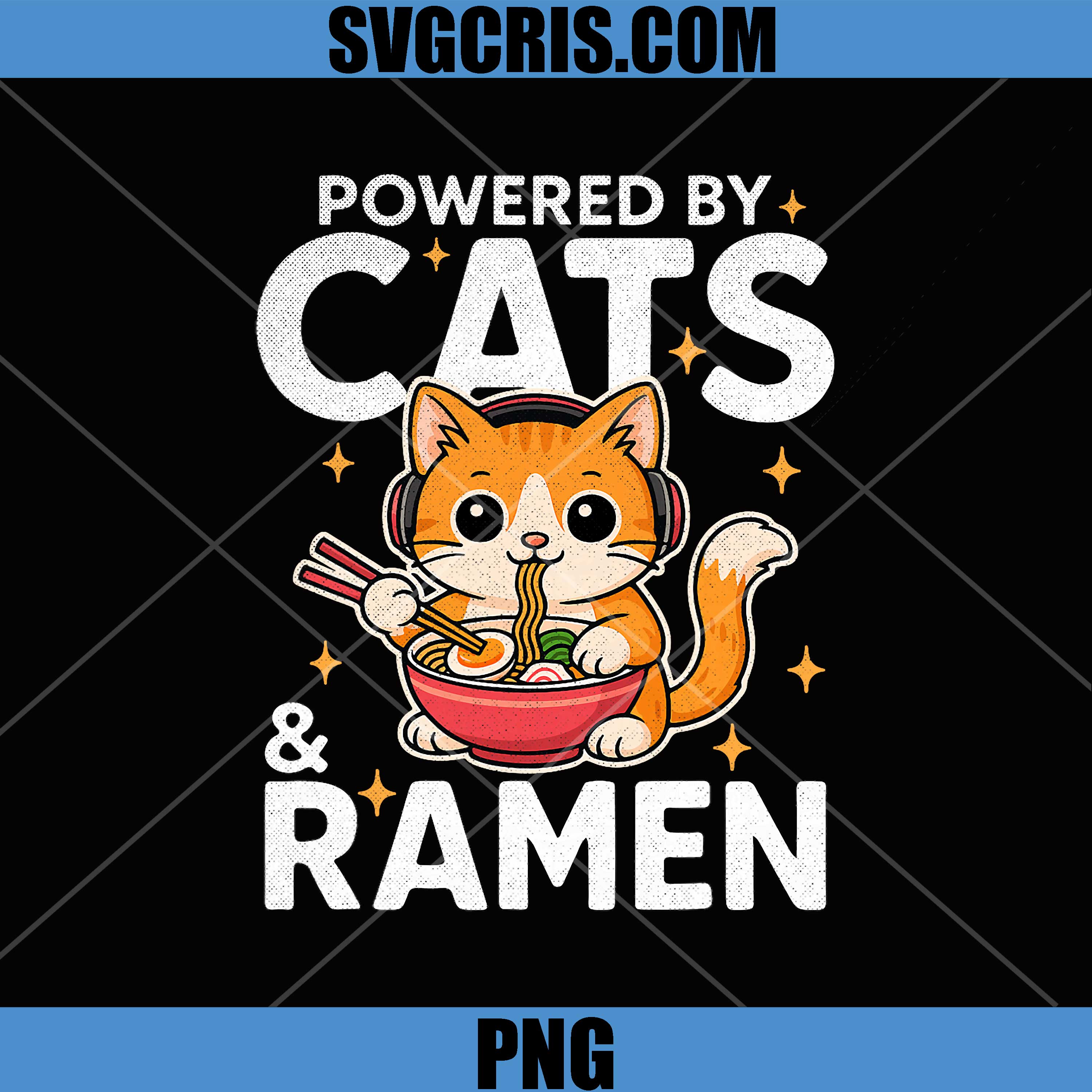 Powered by Cats and Ramen PNG, Funny Cat & Kittens Japanese Food PNG