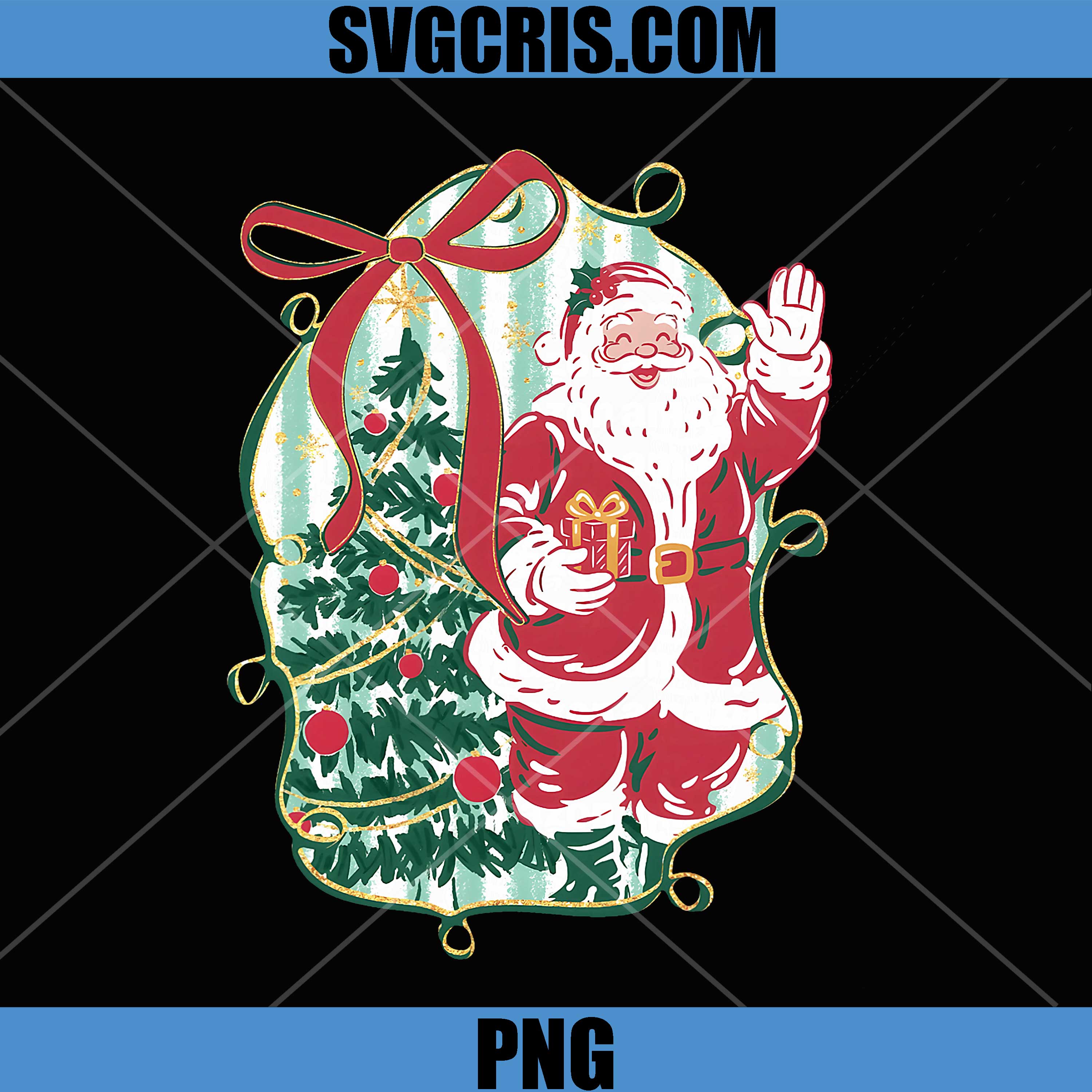 Preppy Merry Christmas PNG, Santa Claus Xmas Tree PNG, Coquette Bow PNG