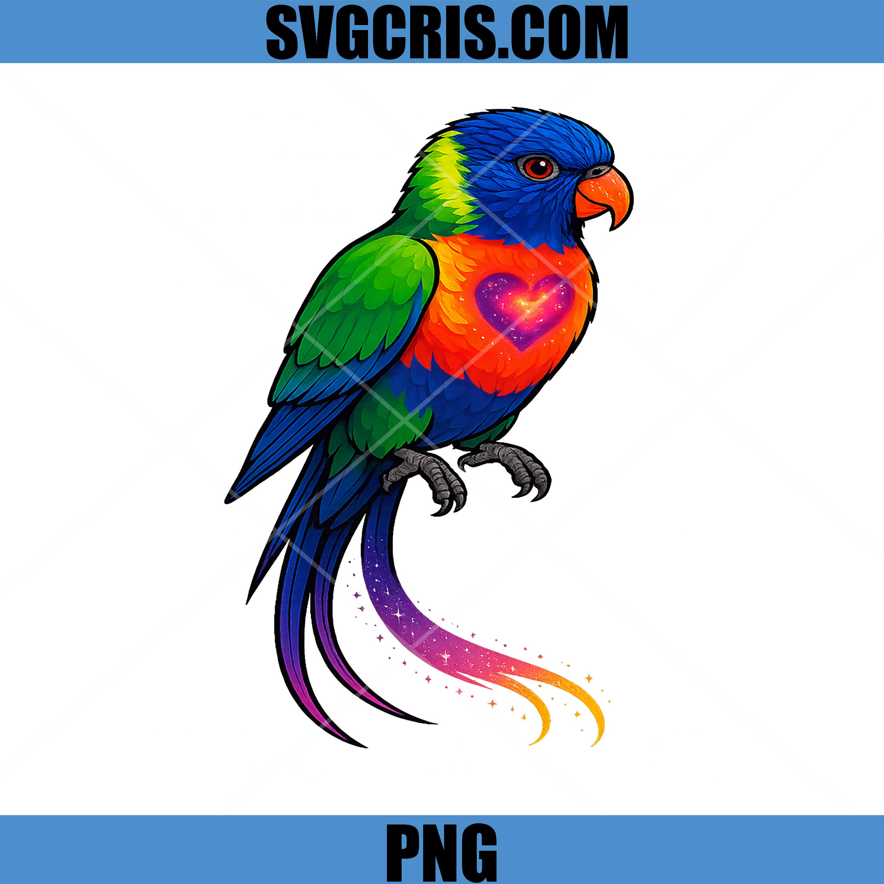 Rainbow Parrot with Glowing PNG, Heart Cosmic Magic PNG