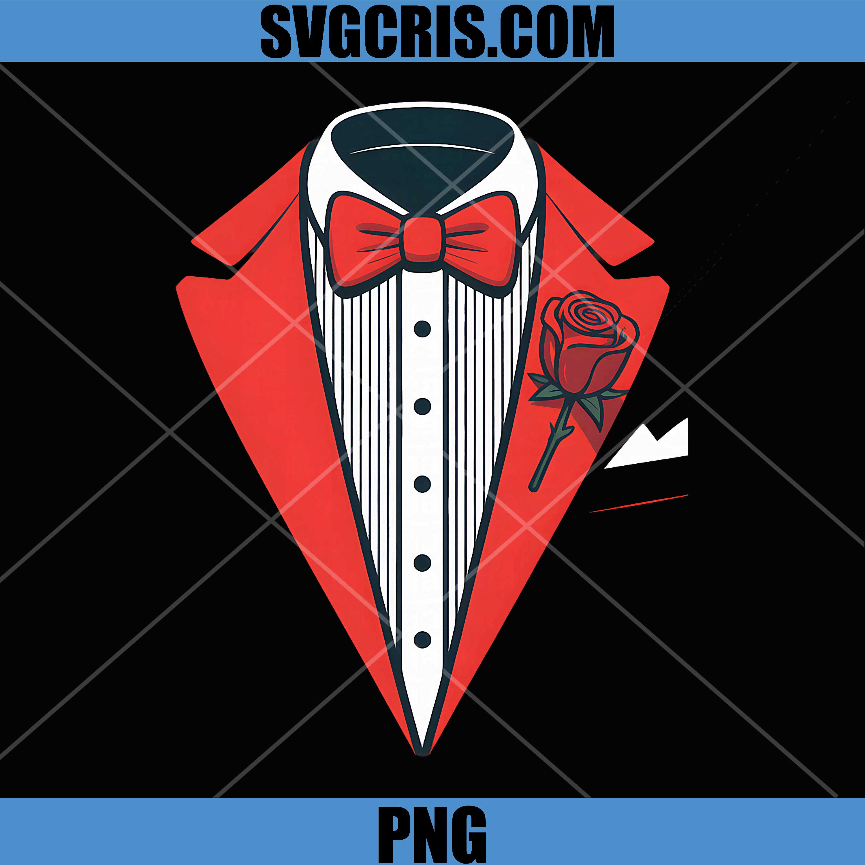 Red Tuxedo Costume with Rose PNG, Fancy Formal Bow Tie Valentine PNG