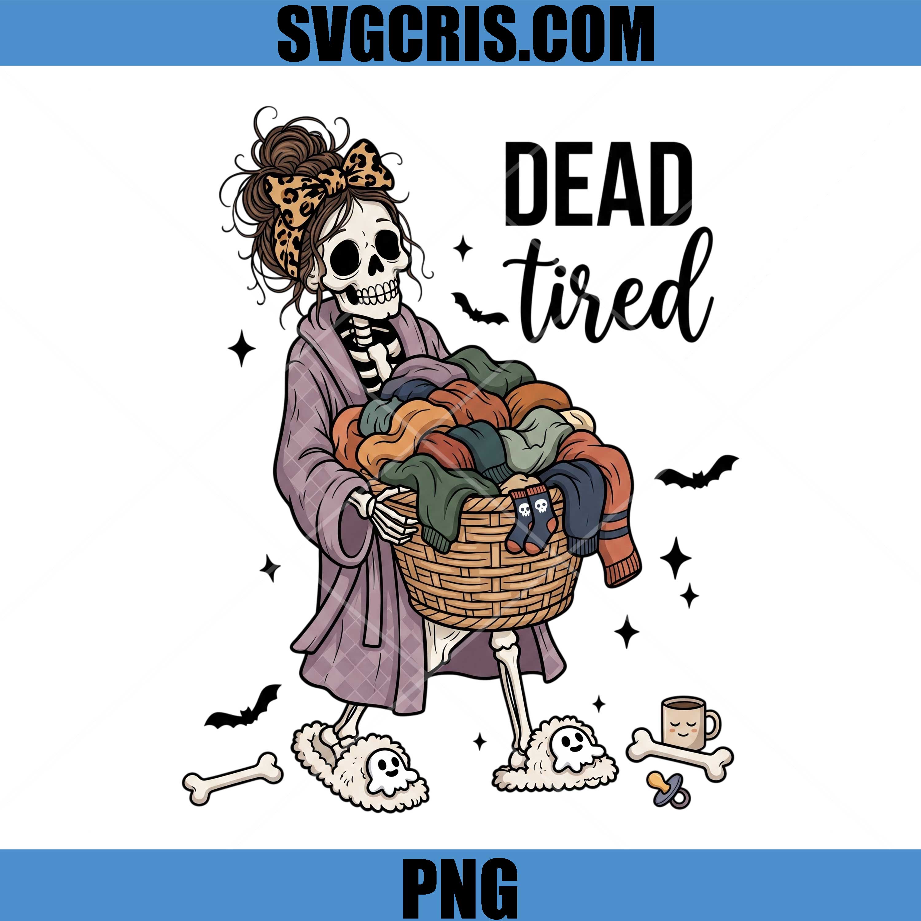 Dead Tired Skeleton PNG, Spooky Halloween Laundry Day Art PNG